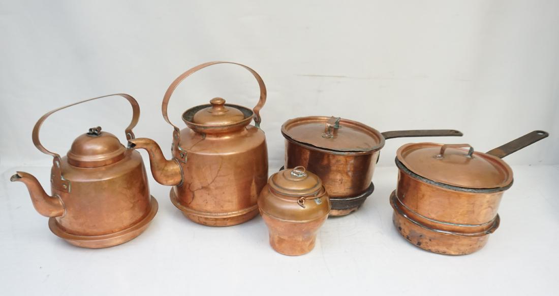 5 PC ANTIQUE COPPER POTS + KETTLES (1 of 11)