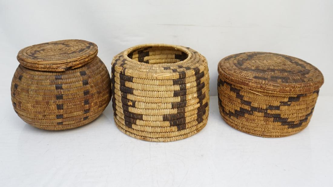 3 NATIVE AMERICAN WOVEN COILED LIDDED BASKET (1 of 10)