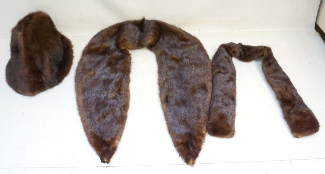 3 PC VINTAGE MINK STOLE - HAT + (1 of 6)