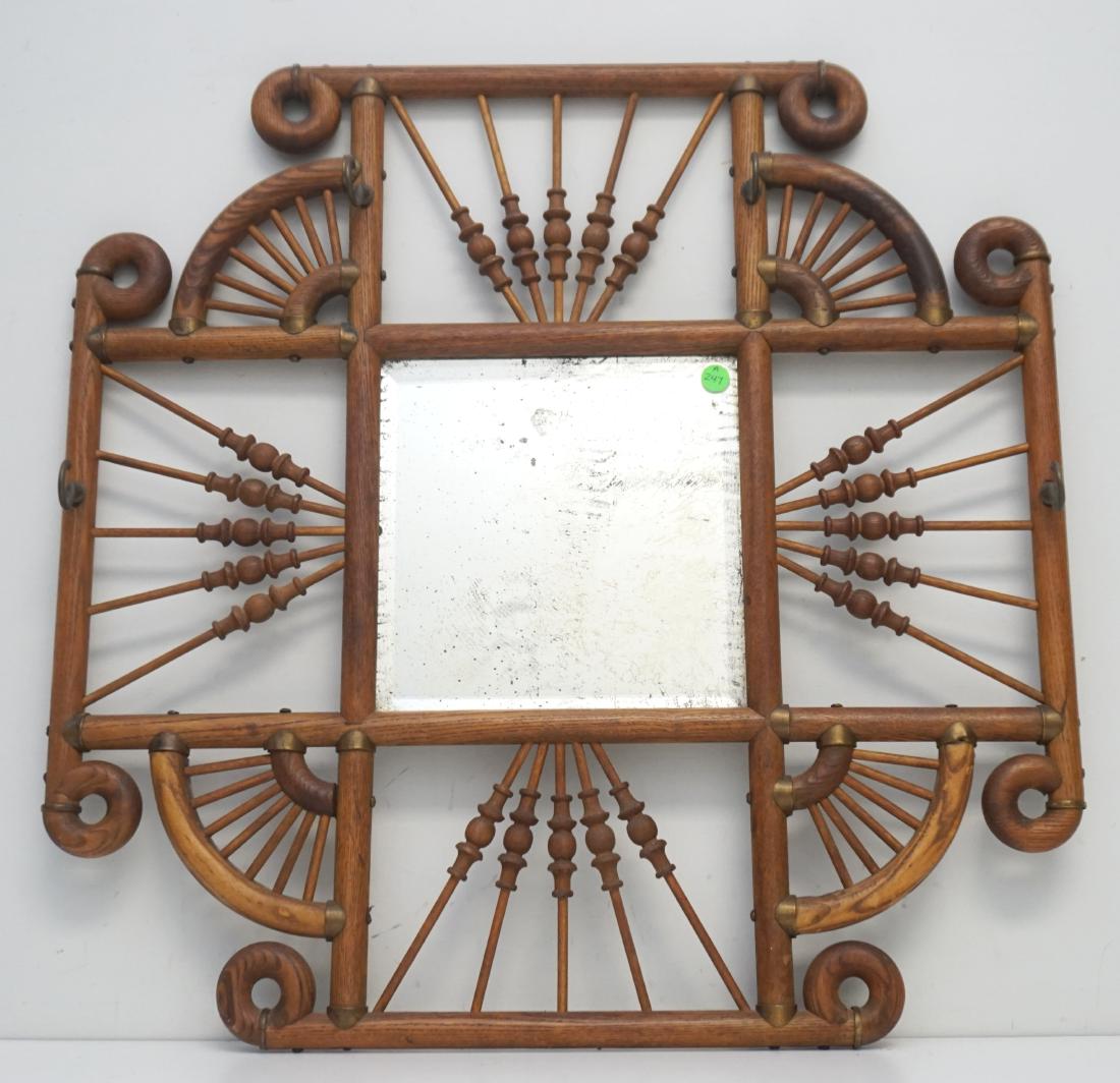 OAK BALL & STICK MIRROR HAT RACK (1 of 9)