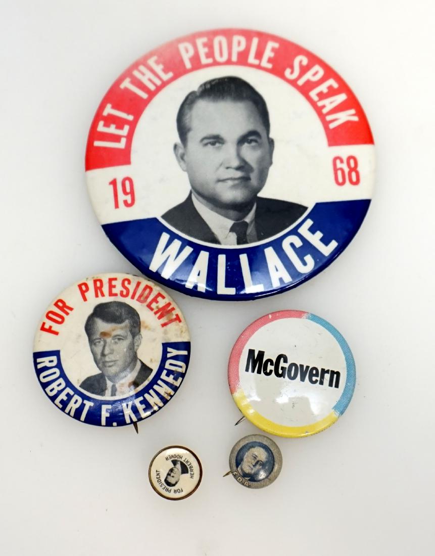 5 VTG CAMPAIGN BUTTONS WALLACE - FDR - KENNEDY + (1 of 6)