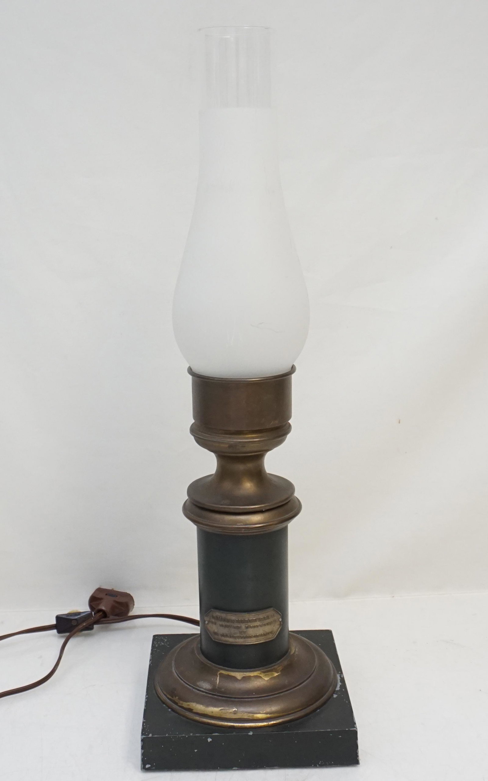 LAMPE A MODERATEUR OIL LAMP: Antique 19th c. French Oil Lamp wired for electricity. These oil lamps became popular in France in the 1830s during the reign of King Louis Phillippe. Brass plate on base reads Lampe A Moderateur, Par