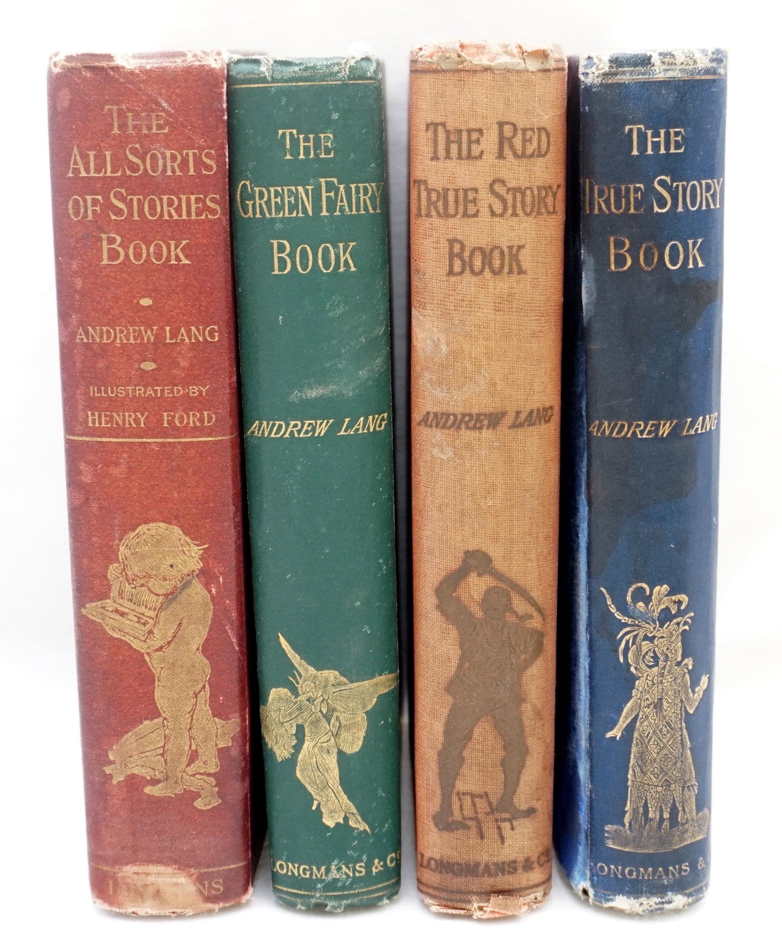 4 ANTIQUE ANDREW LANG BOOKS FAIRIES +: All are by Andrew Lang, all are antique, all have numerous illustrations. 1- The True Story Book, with numerous illustrations by L. Bogle, Lucien Davis, H. J. Ford, C. H. M. Kerr and Lancelot Speed, p