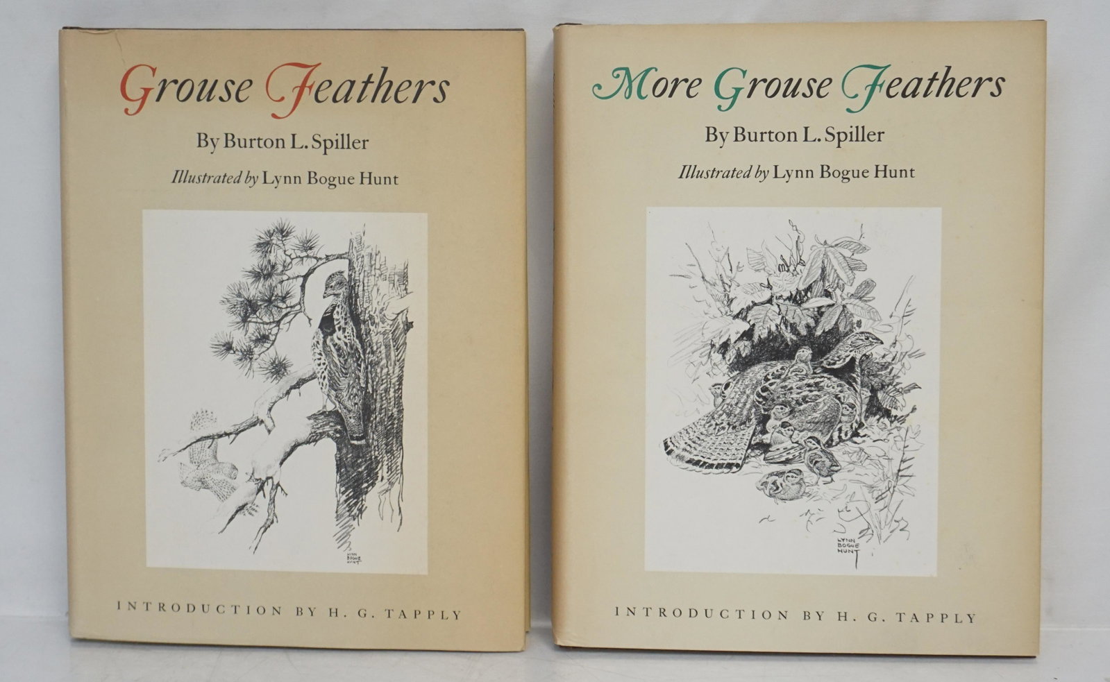 2 GROUSE FEATHERS + MORE GROUSE FEATHERS: Two 1972 Books by Burton L. Spiller, both illustrated by Lynn Bogue Hunt. Grouse Feathers and More Grouse Feathers. The classic grouse hunting book of all time, this masterpiece created more interest 