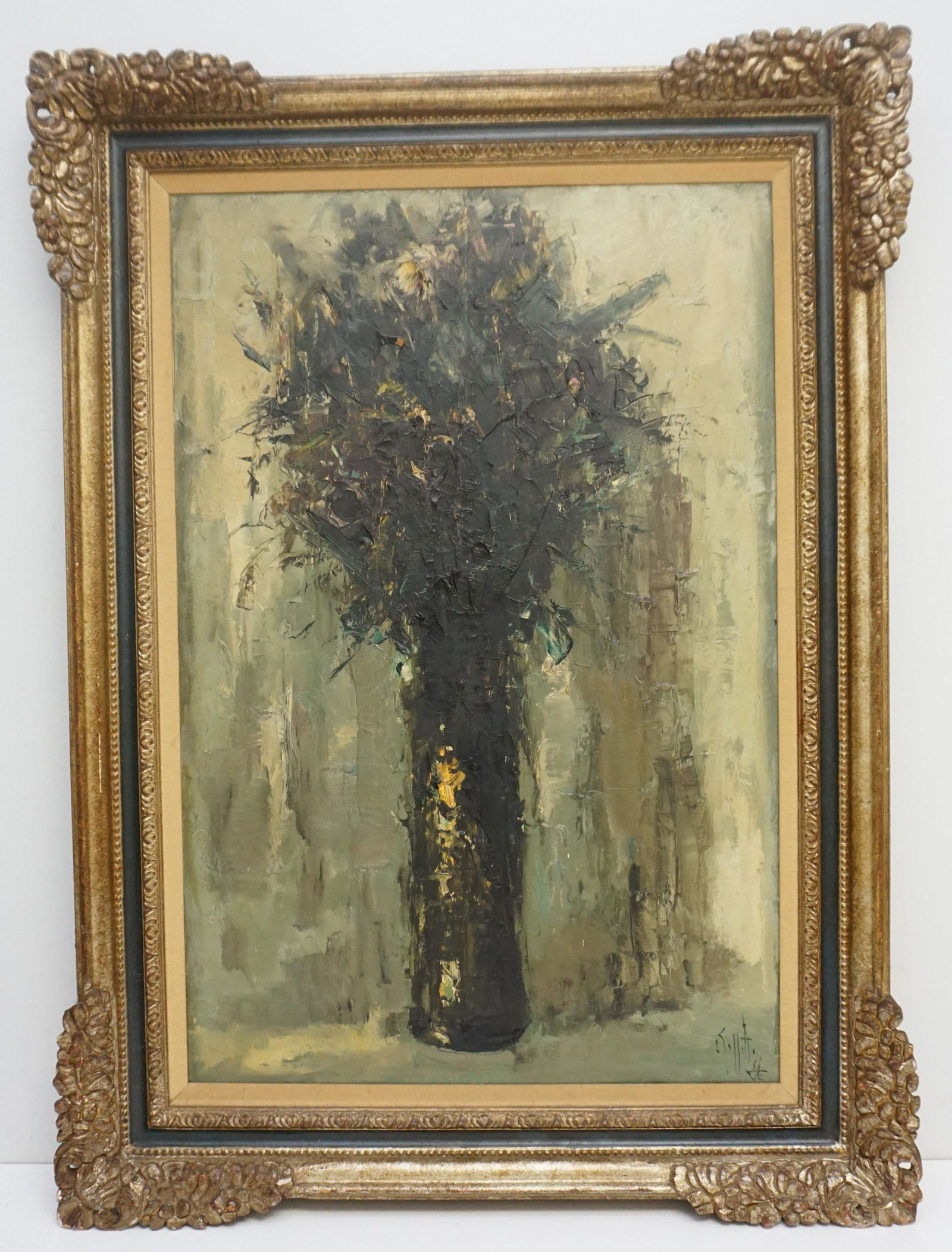 LARGE IMPASTO BLACK FLOWERS STILL LIFE (1 of 10)