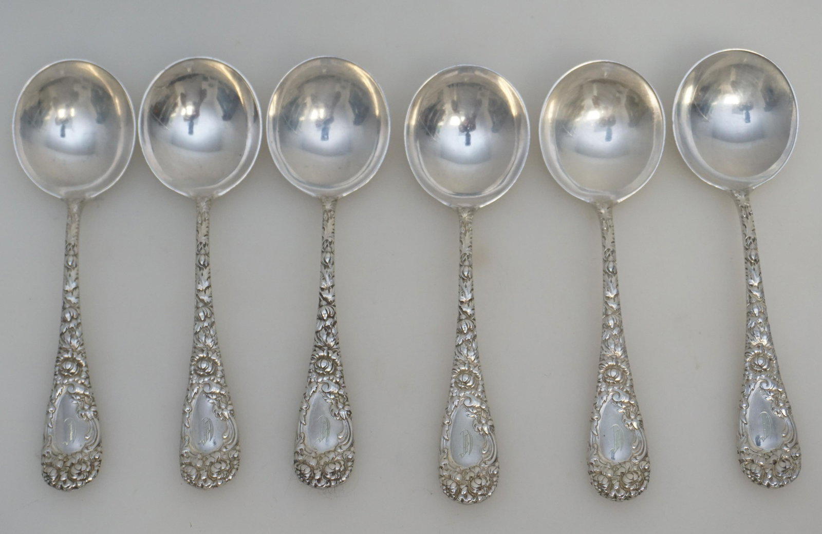 6 STERLING 1893 CHRYSANTHEMUM SOUP SPOONS (1 of 8)