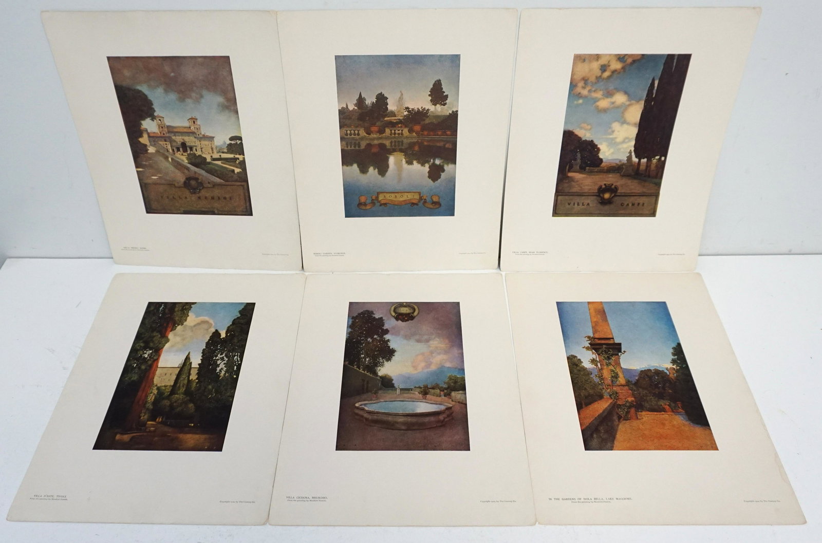 1910 6 MAXFIELD PARRISH COLOR PLATES: Six color plates of Italian villas and gardens from the original paintings by Maxfield Parrish. First Edition. Publisher: The Century Co. 1910. Good with minor wear to plate corners and cover. Measure