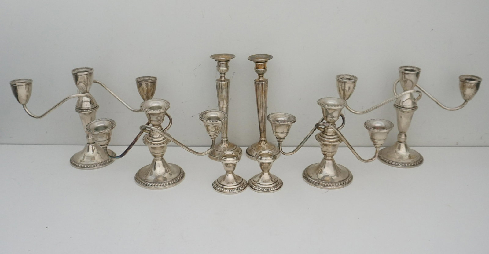 8 pc STERLING SILVER CANDELABRA / CANDLESTICKS (1 of 13)