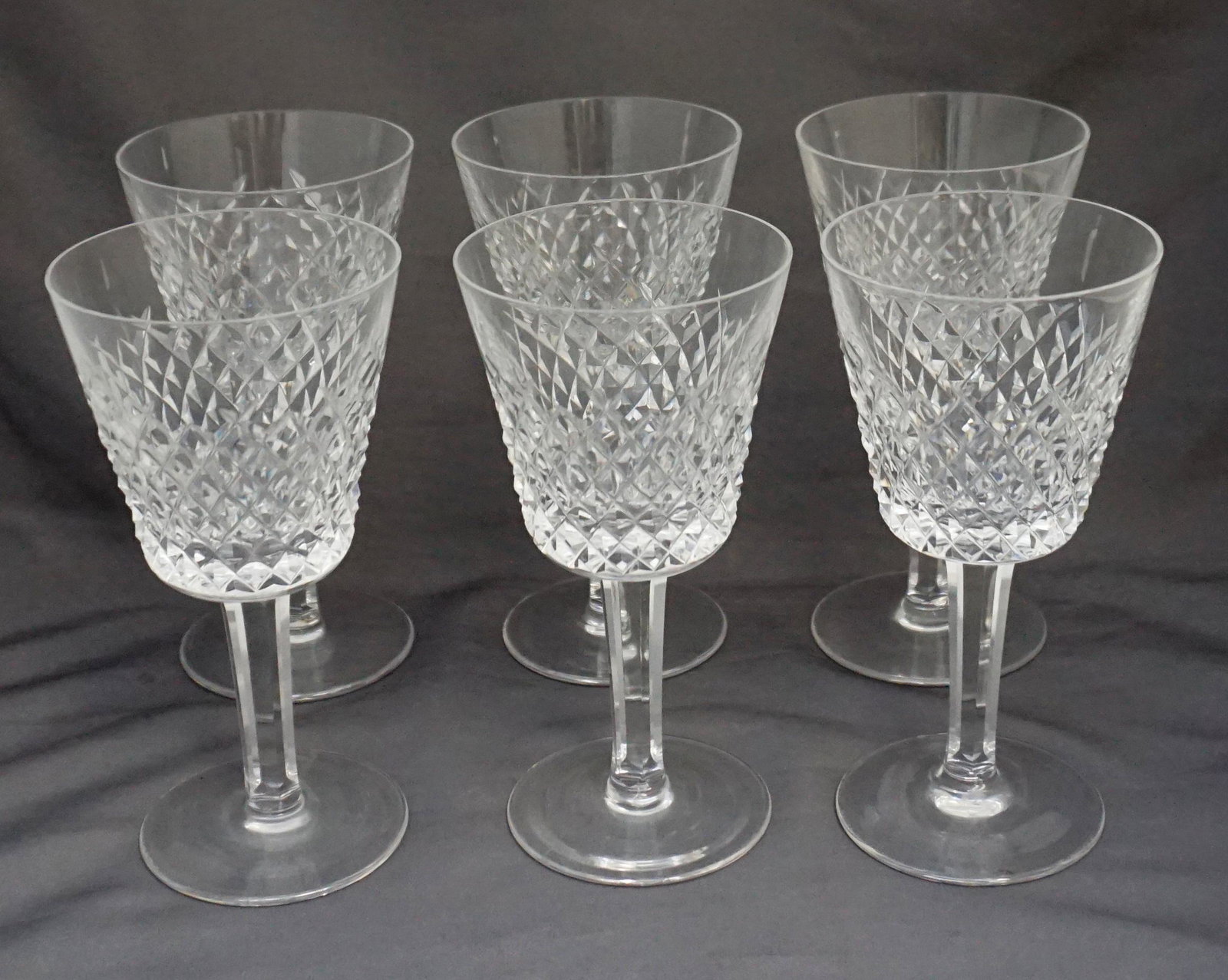 6 WATERFORD CRYSTAL ALANA CLARET WINE: Six Waterford Crystal Alana Claret Wine Glasses. Acid etched Signature. Each 5 7/8". Weight 3 pds. 5 oz. PROVENANCE: A Charleston SC Private Estate
