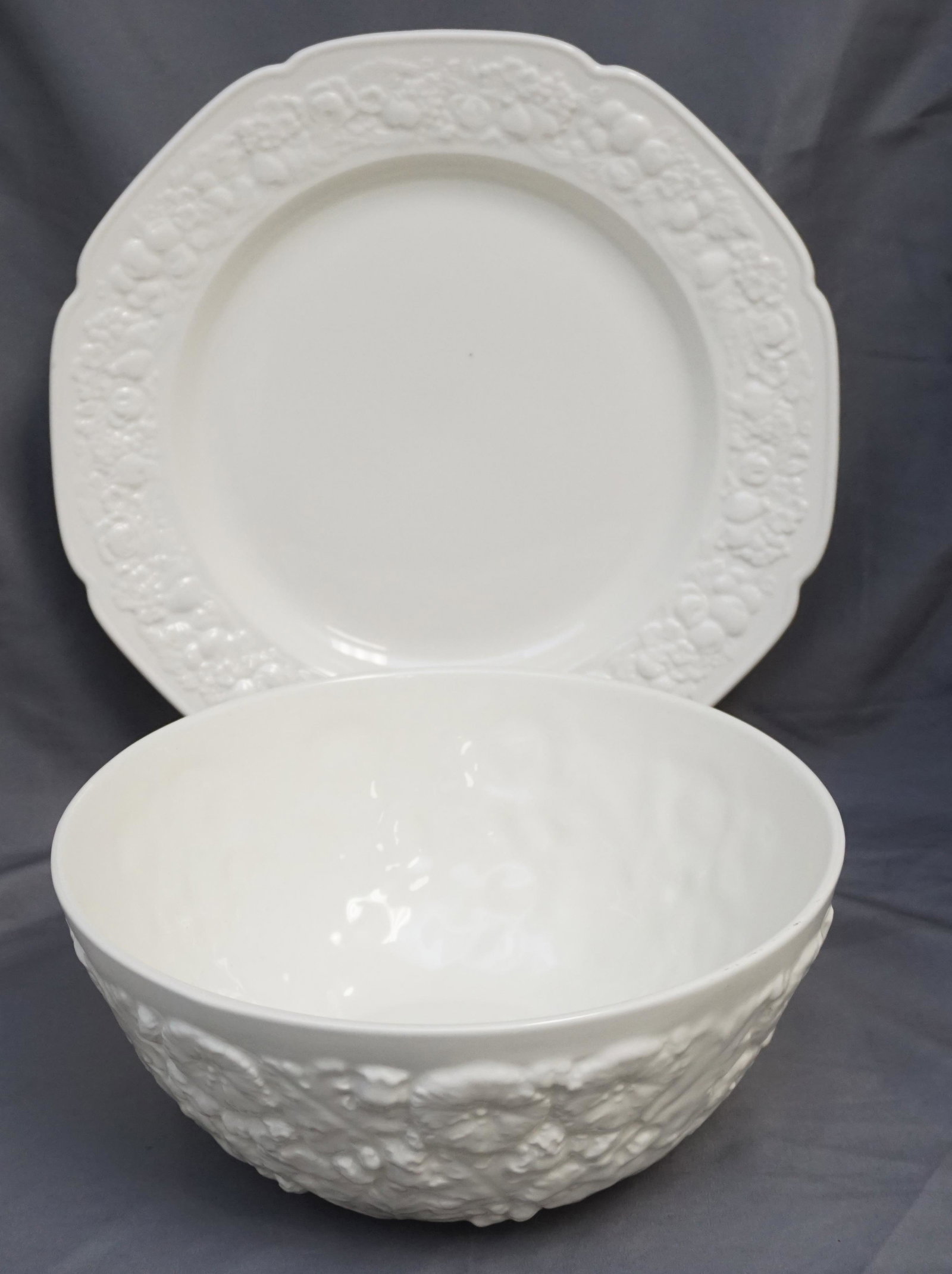 2 pc SPODE AND CROWN DUCAL: Vintage Cream Spode Imperial Fancies Bowl 9 1/2" and Crown Ducal 12" Round Platter. Weight 4 pds.