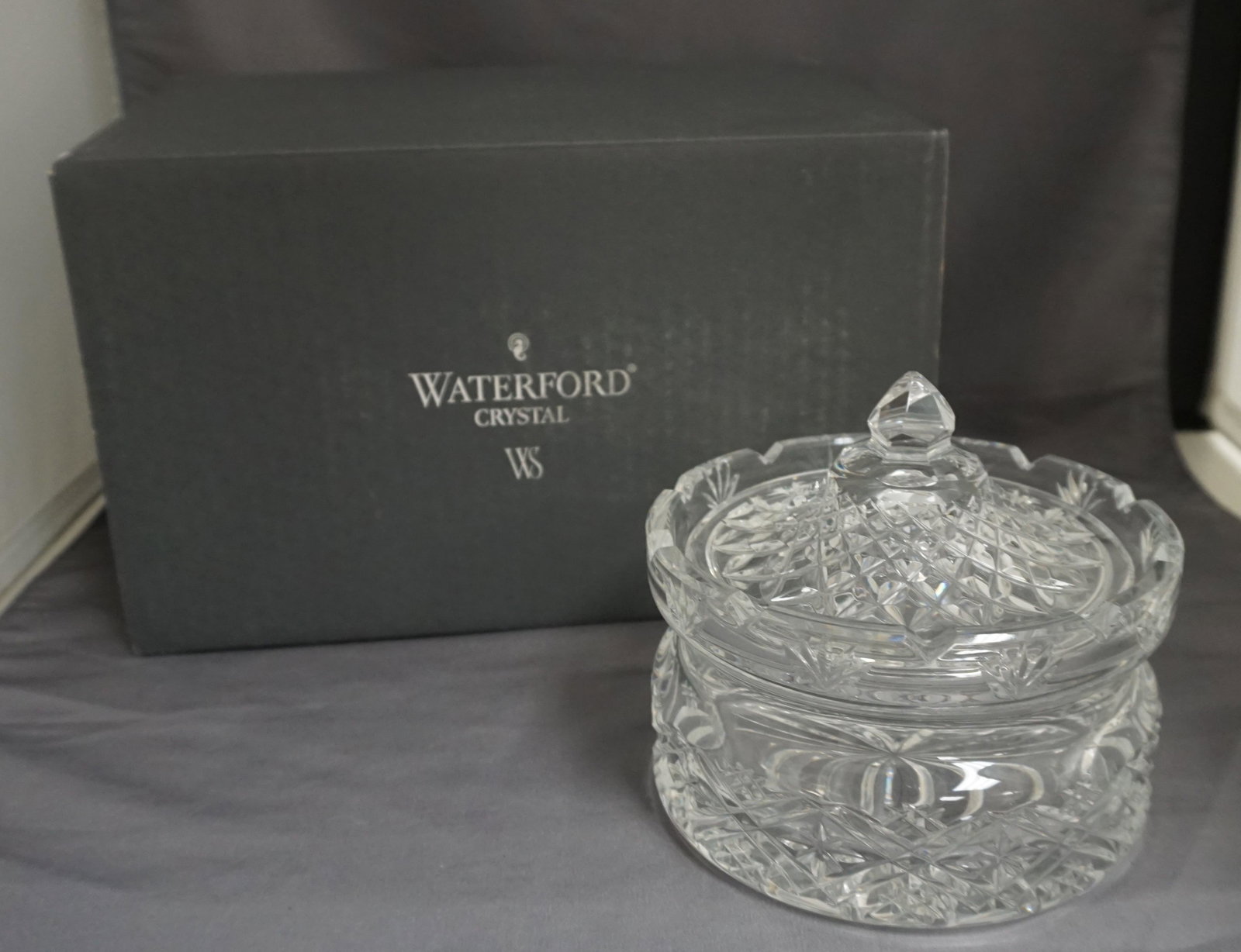 WATERFORD CRYSTAL BUTTER KEEPER: Waterford Crystal Society Members Covered Butter Dish Design Director Signed 2001. This is the Samuel Miller designed covered butter keeper which was selected as the 2001 Waterford Crystal Society's 7
