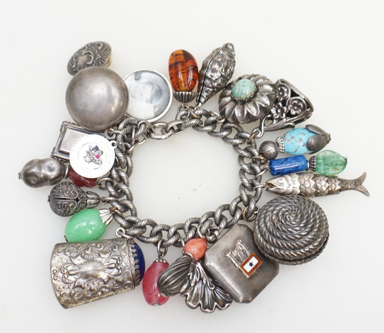 ITALIAN ETRUSCAN 800 SILVER BRACELET w 21 CHARMS (1 of 6)