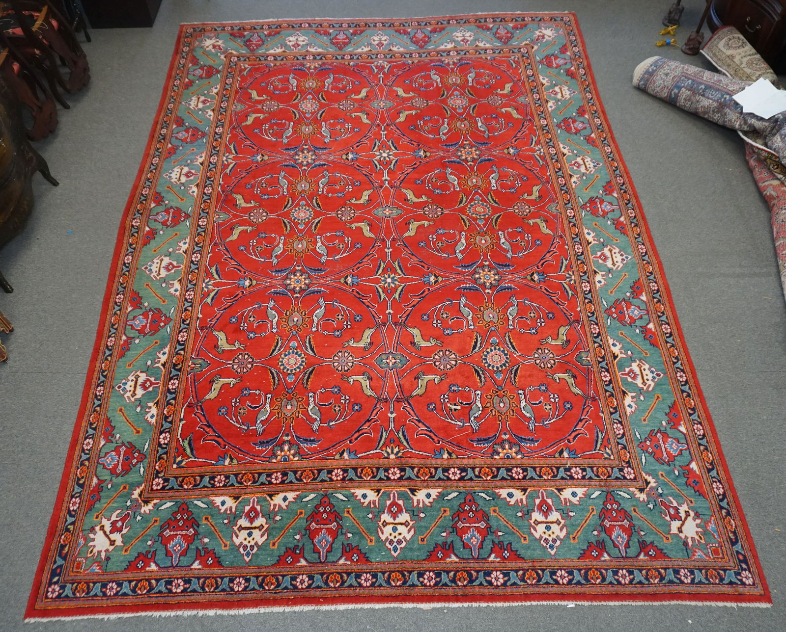 14 ft TABRIZ WOOL HUNTING CARPET (1 of 12)