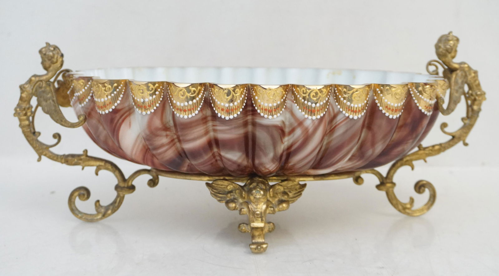 GILT METAL MOUNTED SLAG GLASS BOWL (1 of 12)