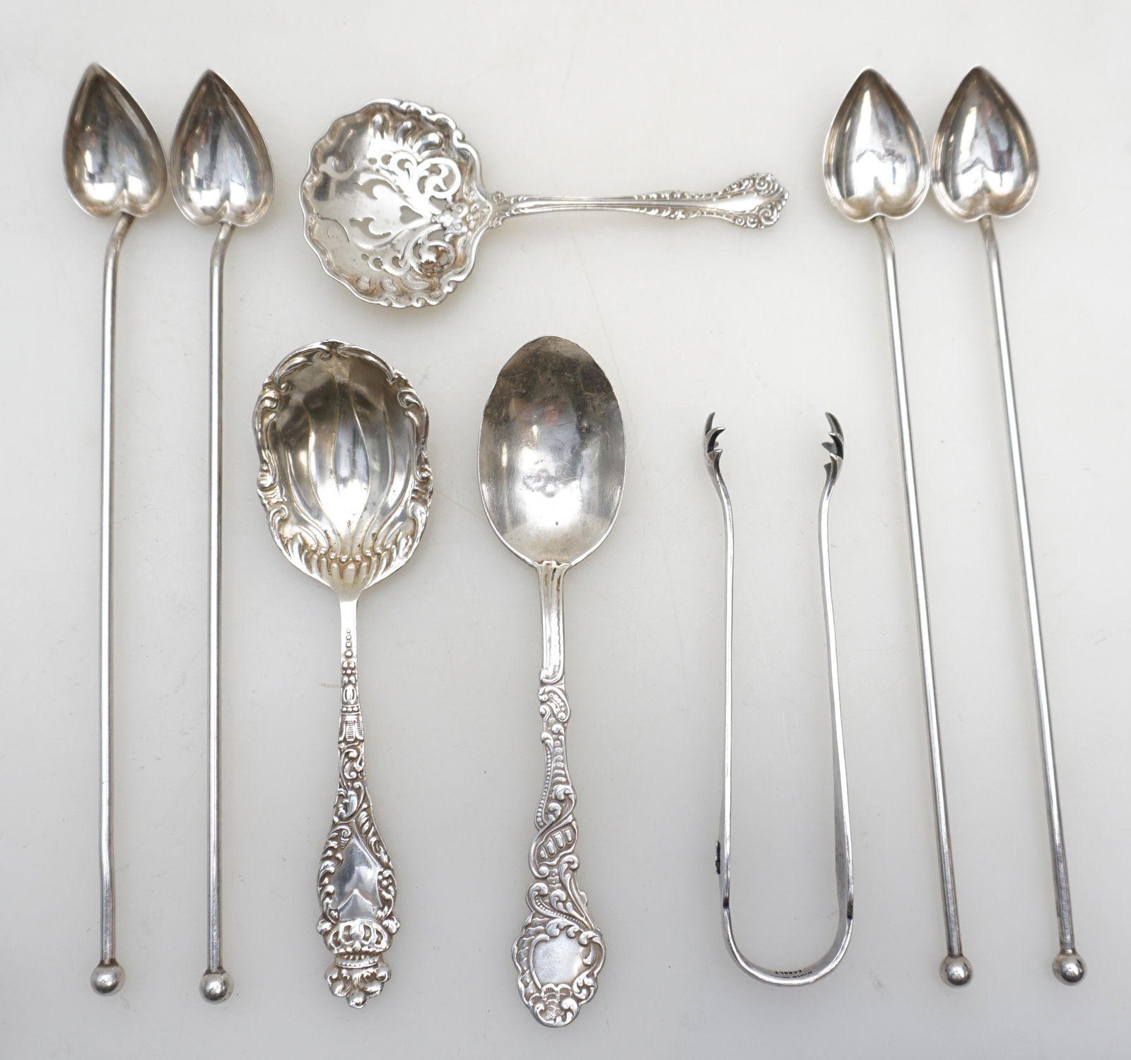 8 pc STERLING SILVER STRAWS - TONGS - SPOONS (1 of 12)