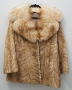 VINTAGE MINK & FOX JACKET: Vintage Natural Mink & Fox Trim Fur Jacket by Steen & Wright. Hook and clasp closures, Lined with leather and satin. 2 side pockets. Size ia a small / medium. Length 27". Underarms 18 1/4". Weight