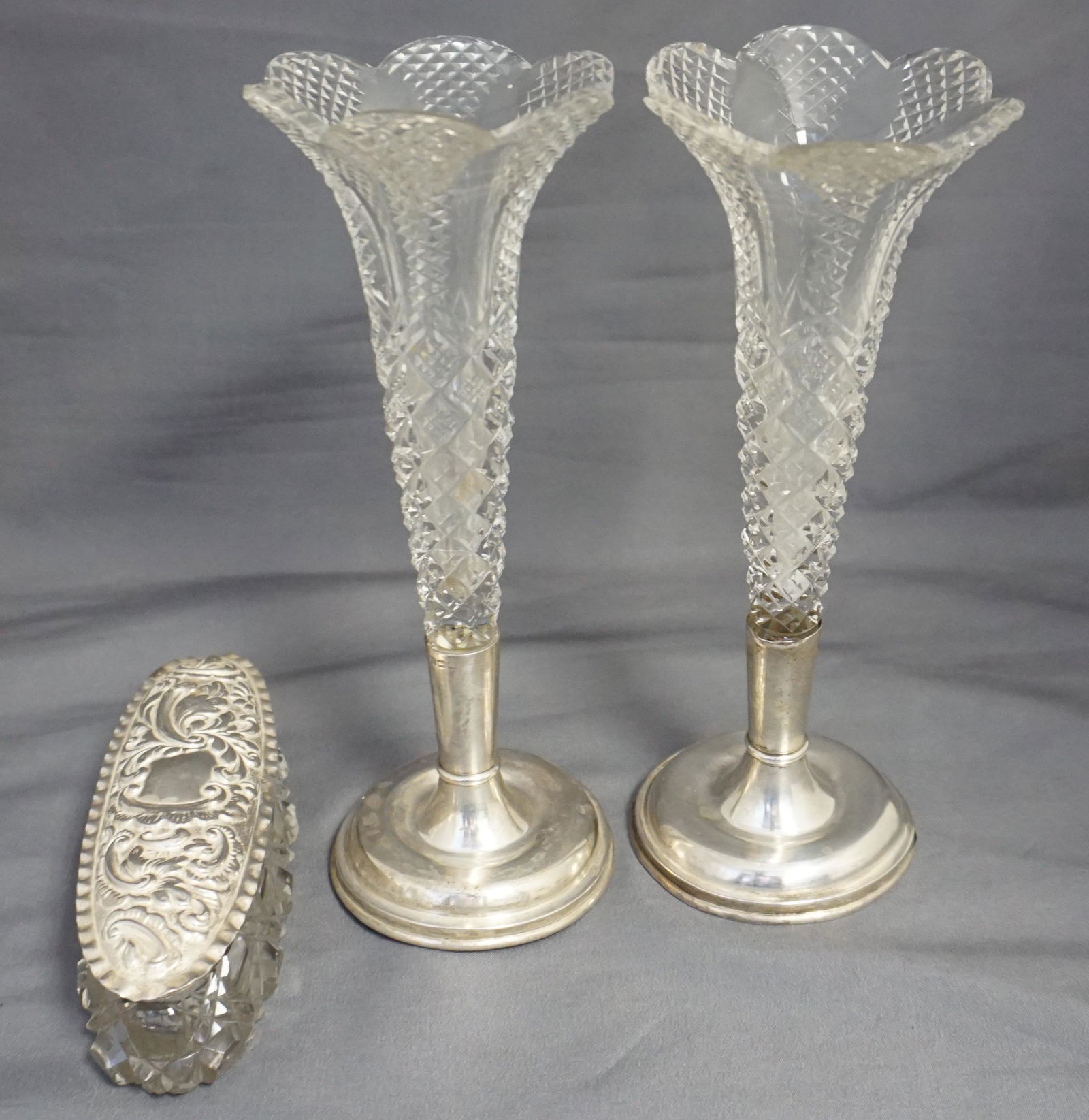 3 ANTIQUE ENGLISH STERLING CUT GLASS (1 of 9)