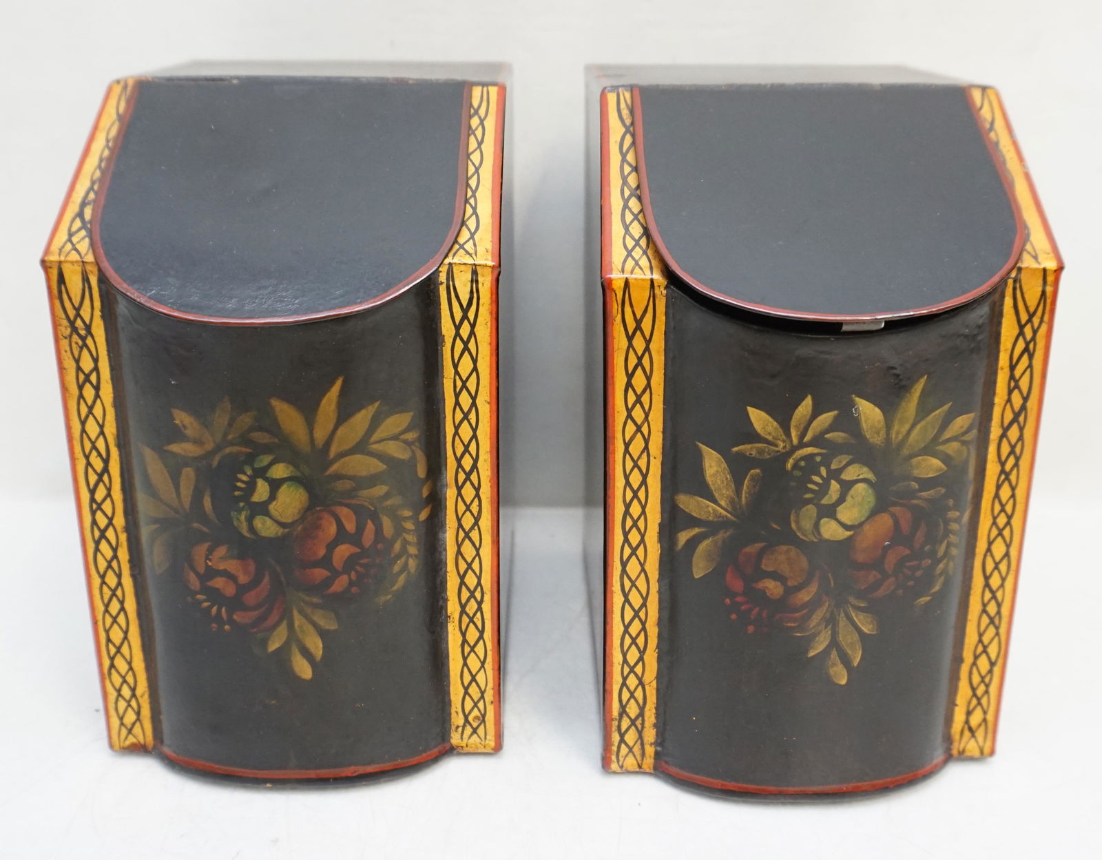 PAIR ANTIQUE TOLE CANISTERS (1 of 8)
