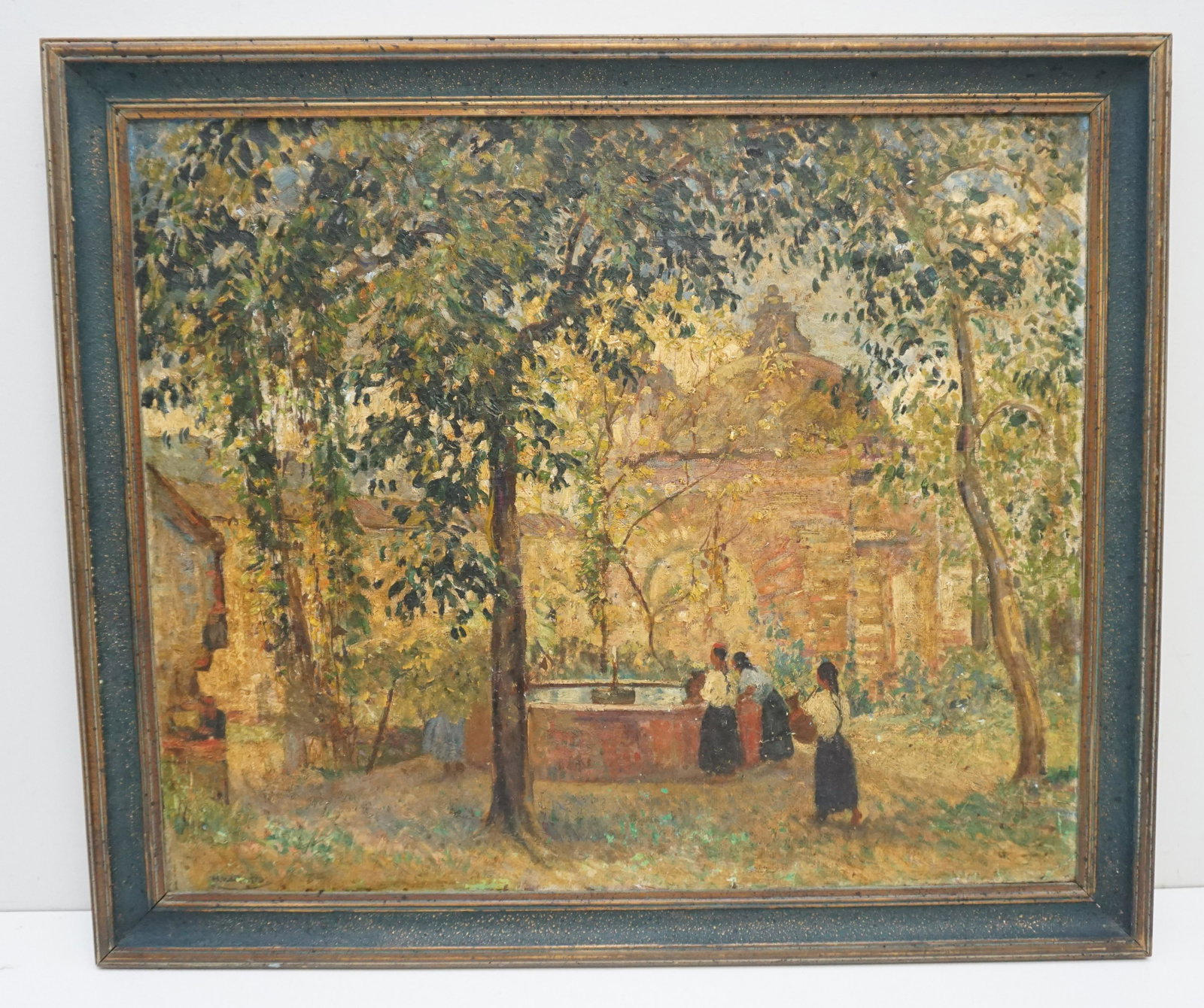 CONTINENTAL IMPRESSIONIST OIL: Antique late 19th, early 20th c. Continental Impressionist Oil Painting. Canvas, mounted to wood panel, professionally cleaned and conserved.Signed lower left. In wood frame measures 29"x25"x1". Weigh