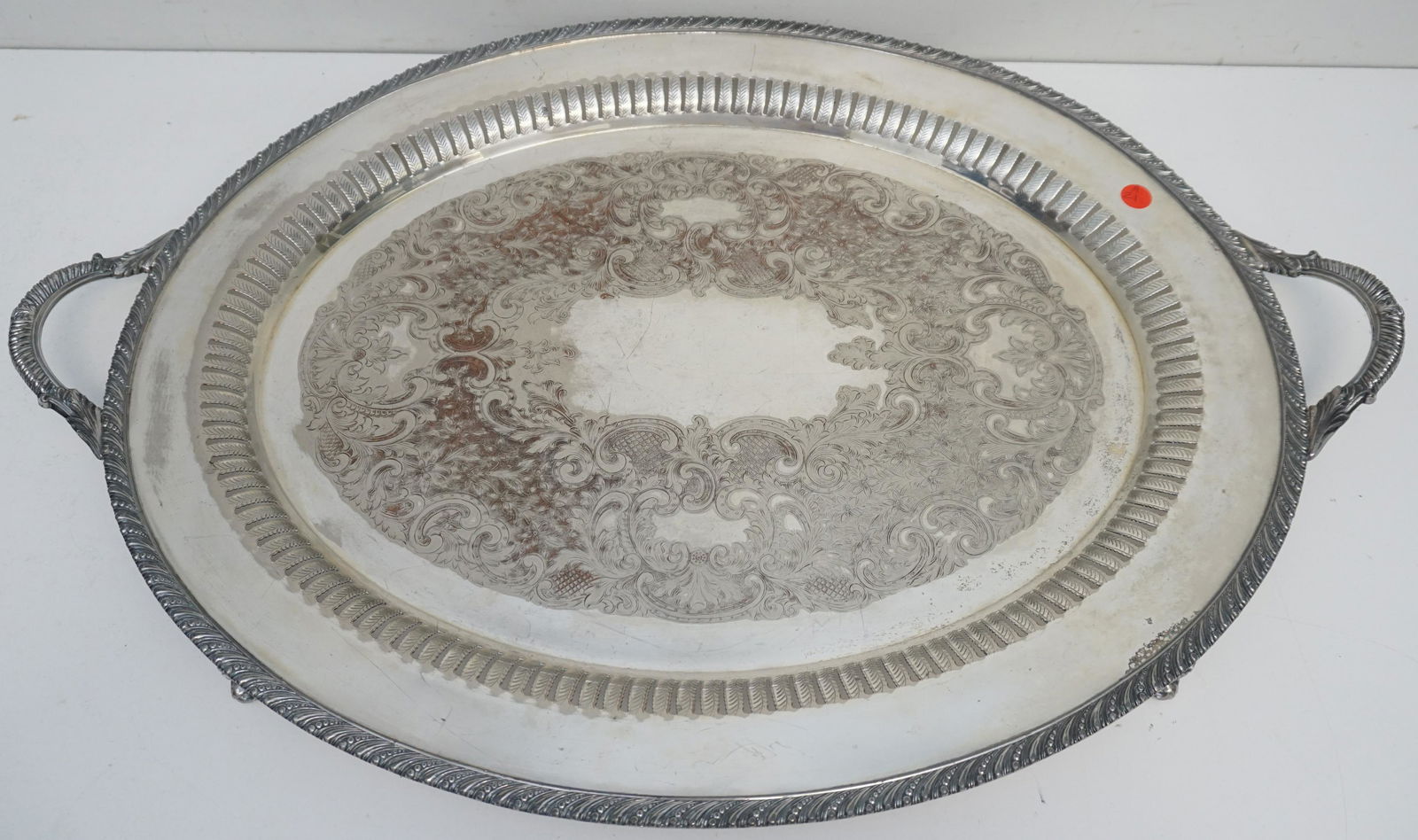 LARGE ANTIQUE BUTLERS TRAY: Large Hartford Sterling (Philadelphia 1900-1931) Silver on Copper Butlers Tray C. 1910. Measures 31"x21"x2". Weight 11pds. PROVENANCE: Edwin Moore Brogdon, PhD, collection. Dr. Brogdon was the owner o
