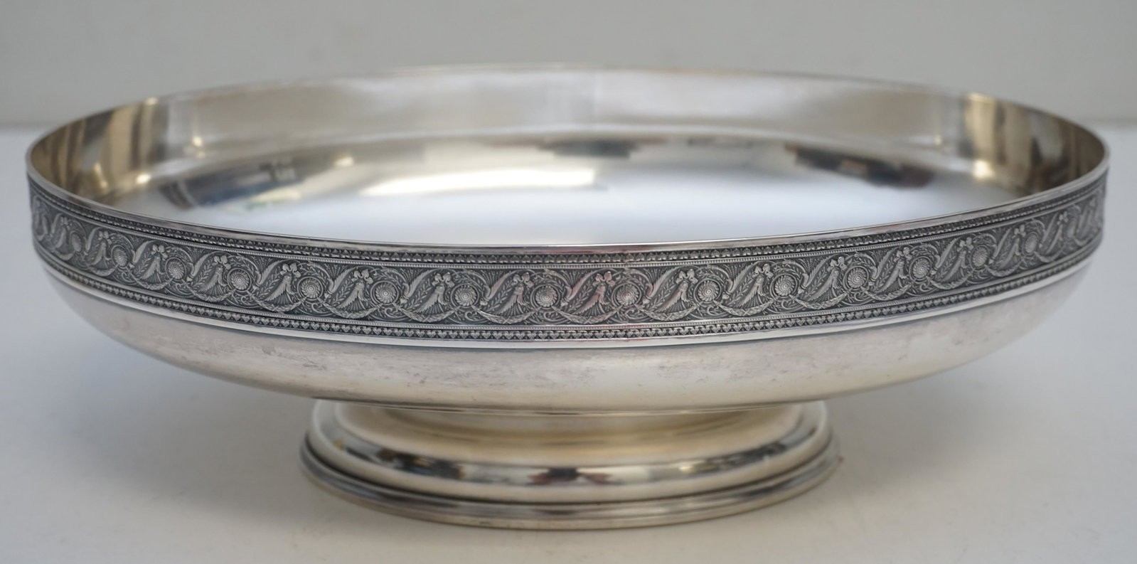 WHITING STERLING FOOTED CENTER FRUIT BOWL: Good Quality American c. 1910-20 Sterling Silver Footed Center / Fruit Bowl by Whiting. Measures 10"x7"x3 1/4". Weight approximately 555 grams. PROVENANCE: Edwin Moore Brogdon, PhD, collection. Dr. Br