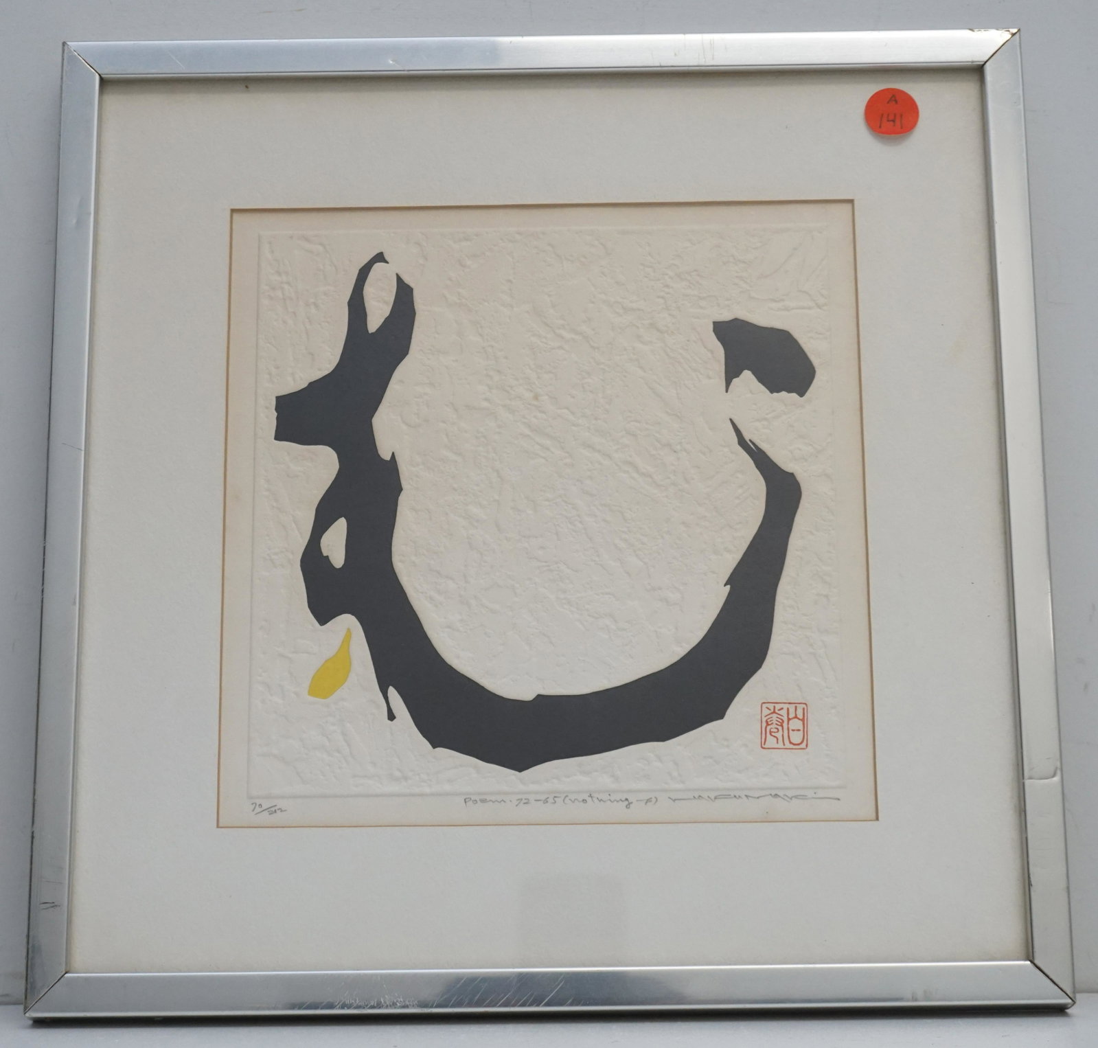 HAKU MAKI (1924-2000) COLOR INTAGLIO: Haku Maki (1924-2000) "Poem 72-65 Nothing" Color Intaglio Etching, No. 70 of a edition of 202. Signed, numbered and titled in pencil by the artist. Measures 13 1/2"x13 1/2"x1". Weight 2 pds. 4 oz. PRO