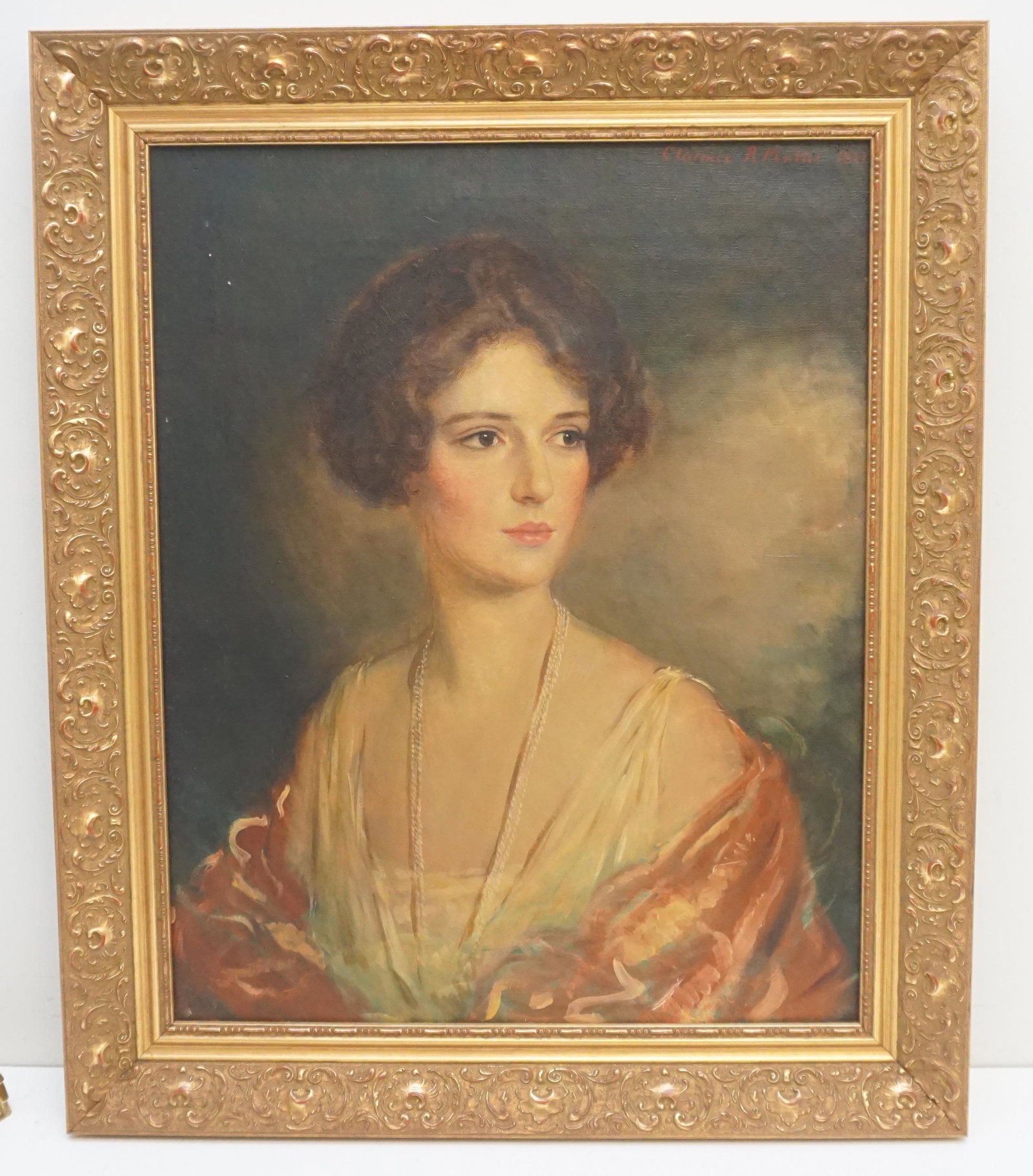 1921 CLARENCE R. MATTEI (1883-1945) PORTRAIT: Fine Oil on Canvas Portrait of a stunning young woman done in 1921 by Clarence Rudolph Mattei (1883-1945). In gilt wood frame measures 30"x21"x2 1/2". Image 25 1/2x20”. Weight 10 pds. Clarence R
