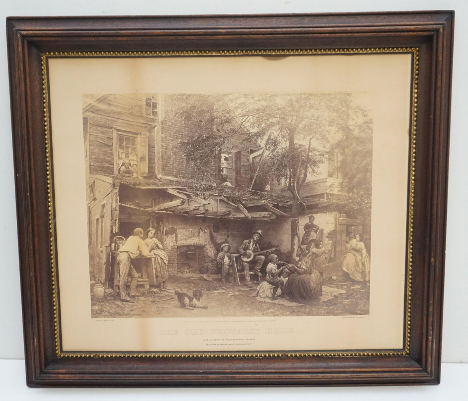 ANTIQUE OLD KENTUCKY HOME EASTMAN JOHNSON: Antique 19th c. Photographic Print "The Old Kentucky Home", after the original oil painting by Eastman Johnson (1824-1906). Published in 1860 by Rintoul & Rockwood, NYC. The original painting was John