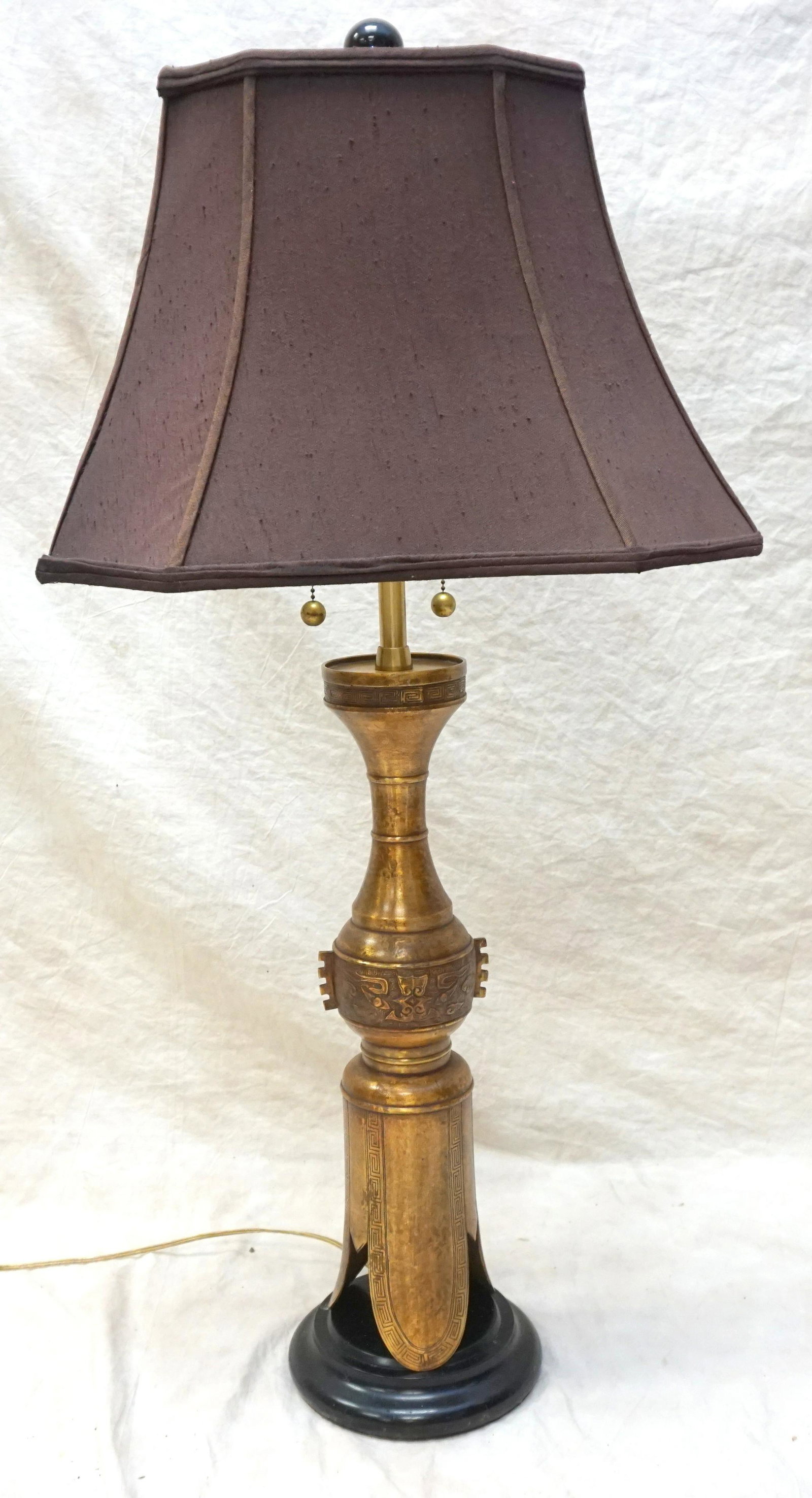 CREATIVE LIGHTING CHINOISERIE TABLE LAMP: Creative Lighting by Richard Chinoiserie Table Lamp. Measures 39". Shade 19"x19"x13". Weight 10 pds. Creative Lighting by Richard. PROVENANCE: A Private Charleston SC Estate. ***Pickup only or Shippin
