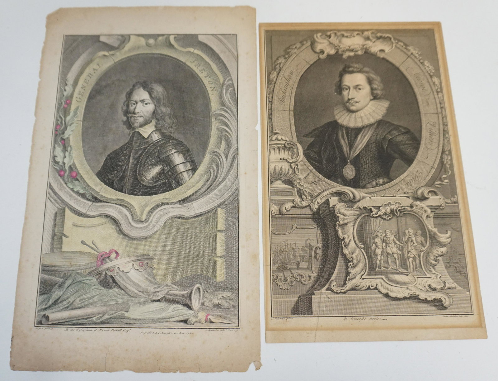 2 18TH C JACOBUS HOUBRAKEN ENGRAVINGS: Antique 18th c. Engravings. 1-General Henry Ireton, Deputy of Ireland with aquatint. Engraved by Jacobus Houbraken (1698-1780) for â€˜The Heads of Illustrious Persons of Great Britainâ€™ by T
