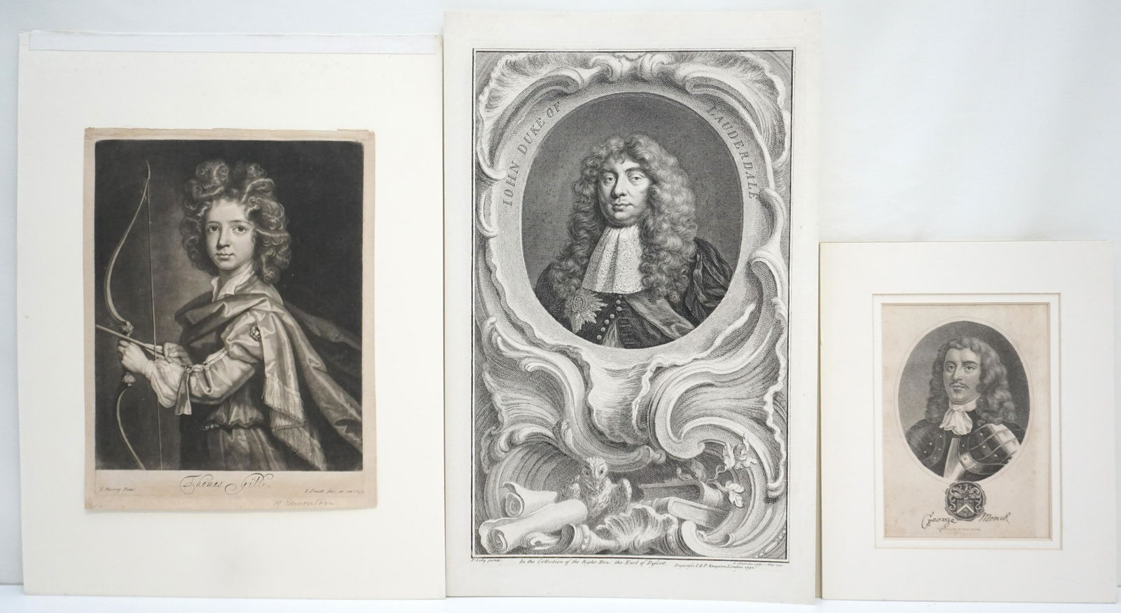 THREE 18TH C ENGRAVINGS: Antique 18th c. Engravings. 1-John Maitland, Duke of Lauderdale. Engraved by Jacobus Houbraken (1698-1780) after Peter Lily for â€˜The Heads of Illustrious Persons of Great Britainâ€™ by Thom