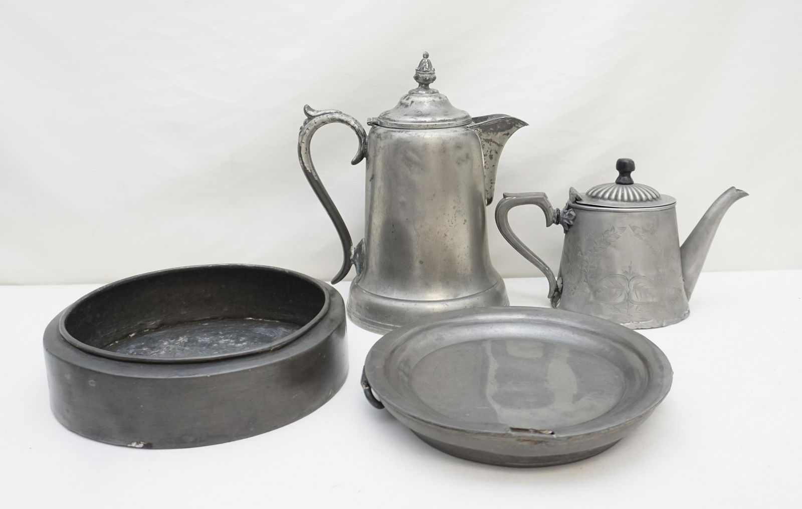 4 PC ANTIQUE PEWTER TEAPOT + (1 of 11)