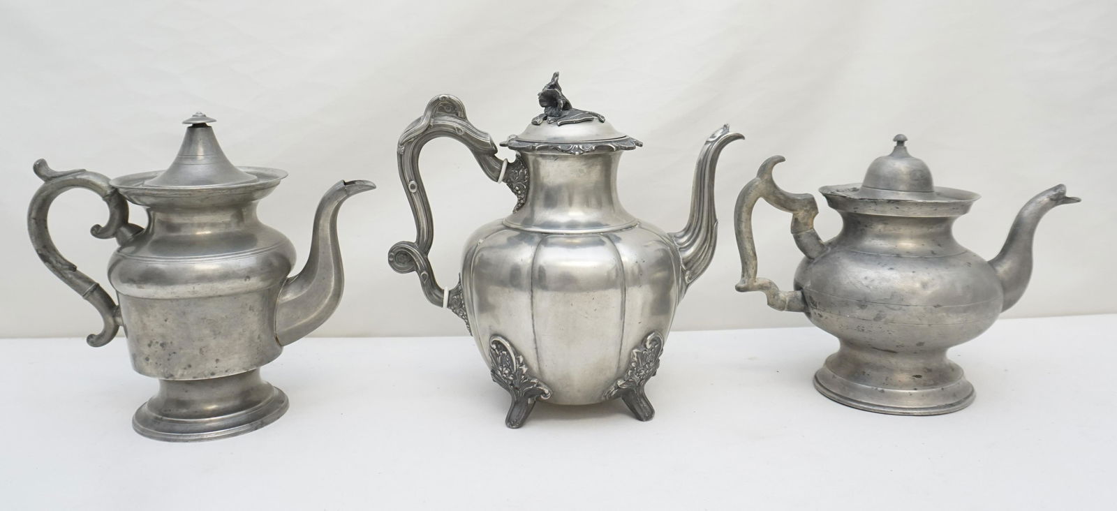 3 ANTIQUE PEWTER TEAPOTS (1 of 12)