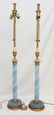2 TALL BLUE OPALESCENT GLASS GILDED LAMPS - 14