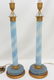 2 TALL BLUE OPALESCENT GLASS GILDED LAMPS - 3