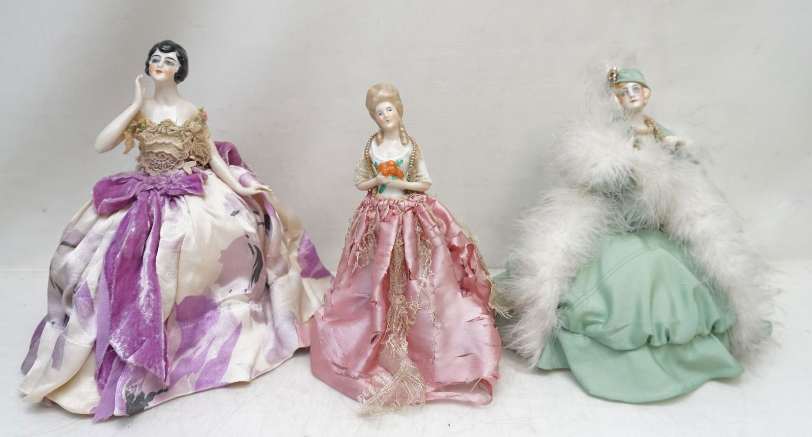 3 ART DECO LARGE GERMAN PORCELAIN PINCUSHION DOLLS (1 of 10)