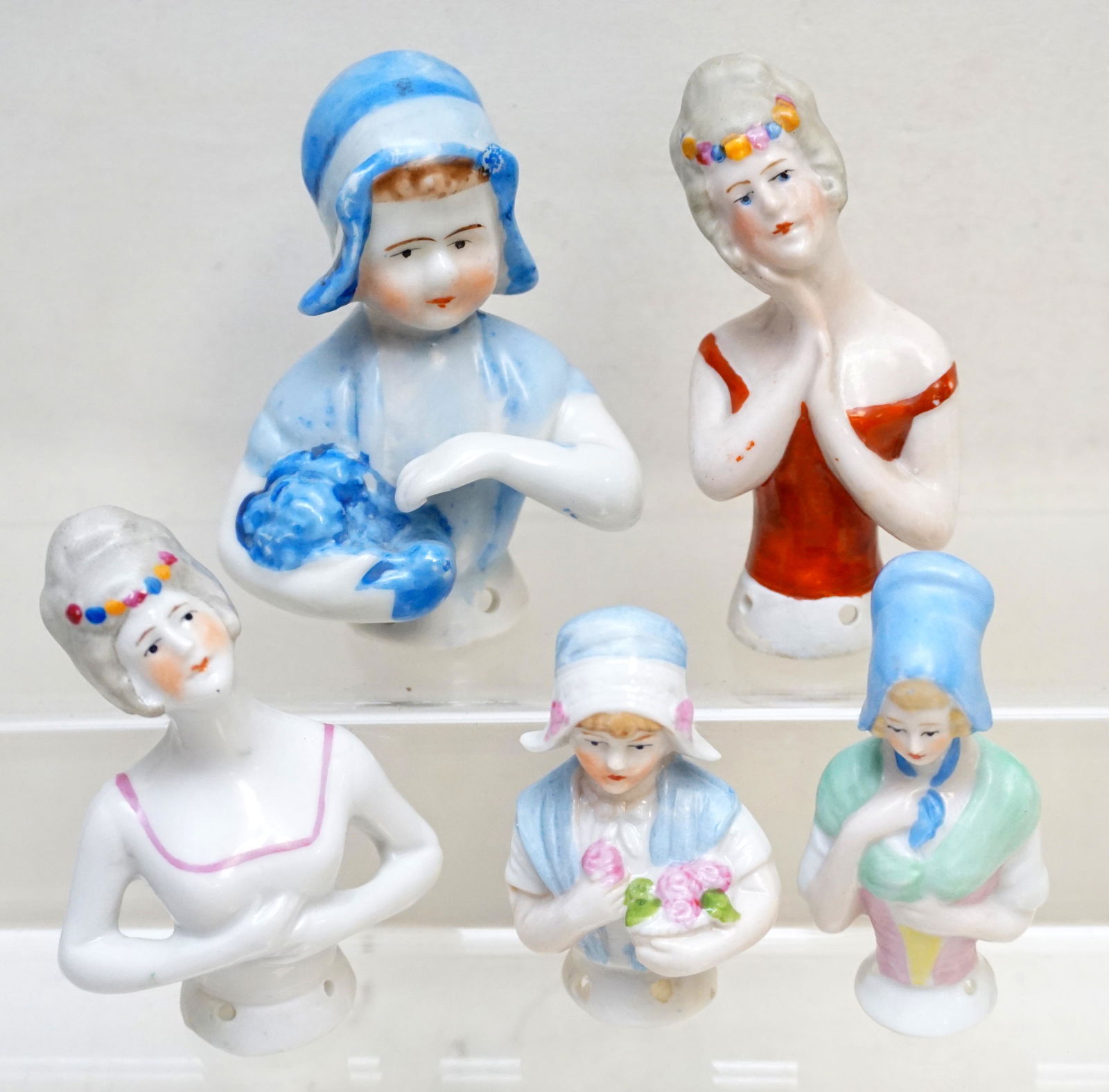 5 VINTAGE ART DECO PORCELAIN PINCUSHION DOLLS (1 of 8)