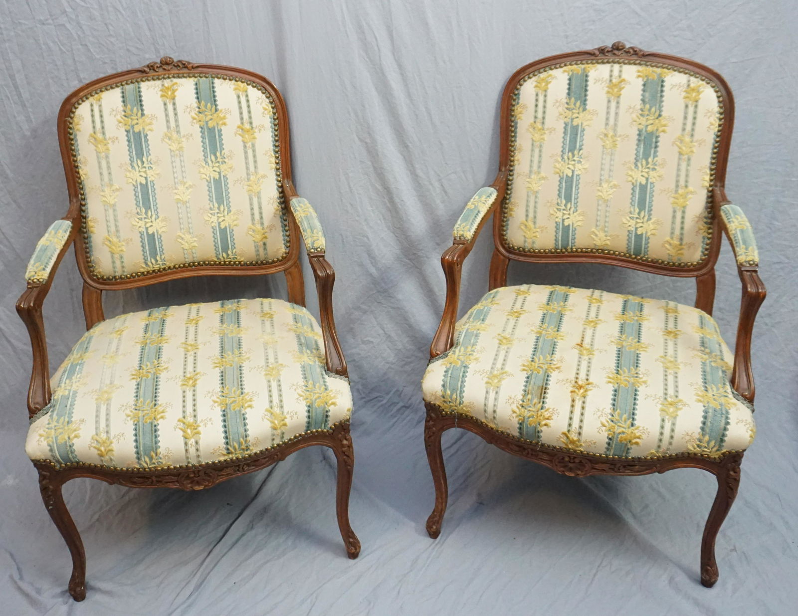 PAIR UPHOLSTERED FRENCH SIDE CHAIRS (1 of 9)