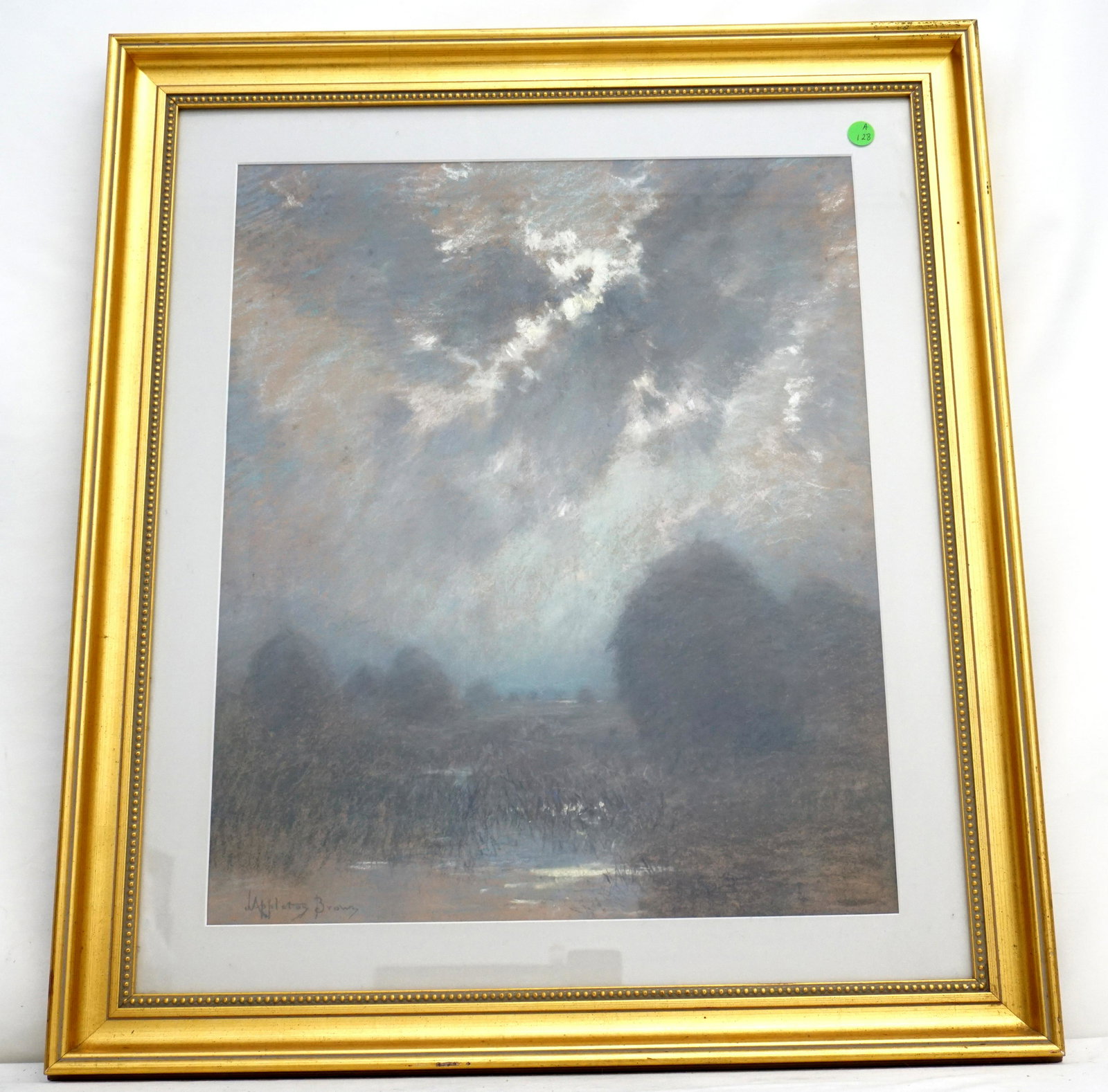 JOHN APPLETON BROWN (1844-1902) STORM CLOUDS PASTEL: John Appleton Brown (1844-1902) Pastel "Storm Clouds", signed lower left. In Gilded Wood Frame with acid free mat. In frame 28"x24 1/2"x1 1/2". Weight 9 pds. PROVENANCE: Gippy Plantation, Berkeley Cou