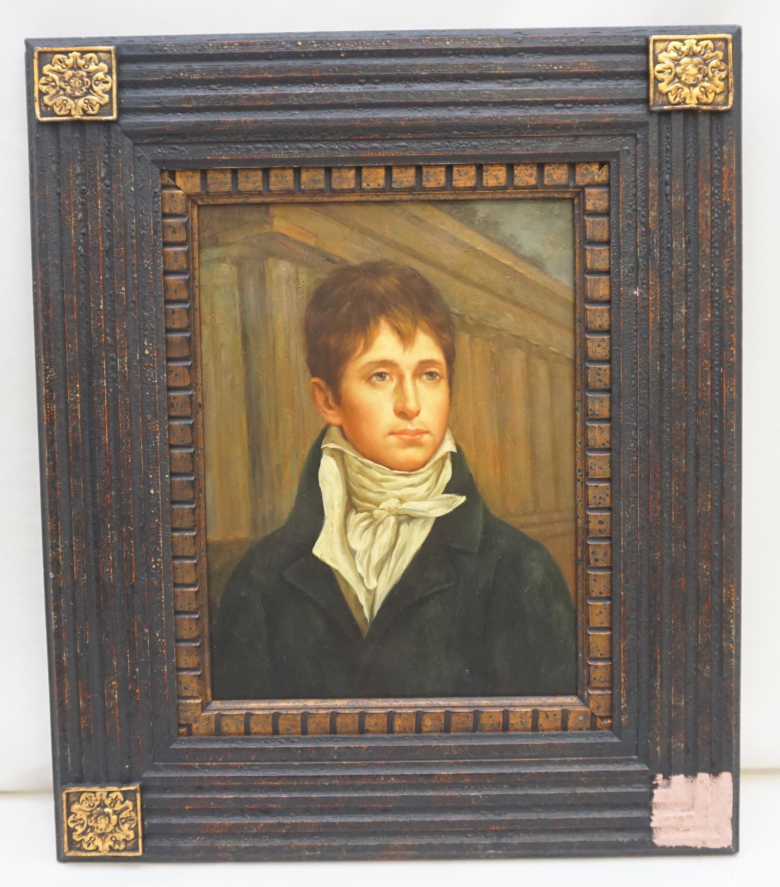 YOUNG GENTLEMANS PORTRAIT GICLEE: 20th c. Giclee enhanced Portrait of a Young Gentleman. Framed, missing one corner piece of frame. In frame measures 22"x26"x2". Weight 6 pds. PROVENANCE: Edwin Moore Brogdon, PhD, collection. Dr. Brog