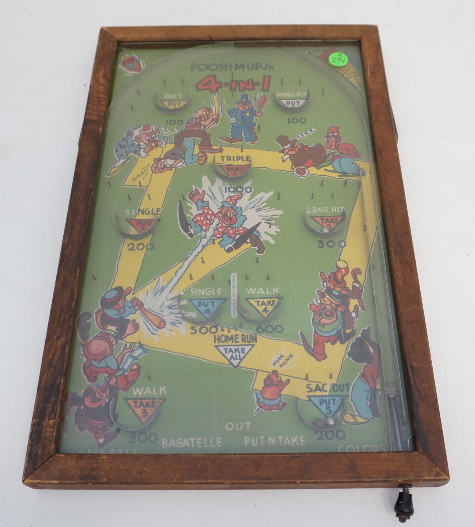 VINTAGE POOSH M UP BAGATELLE GAME: Vintage Poosh M Up Jr. 4-in-1 Bagatelle Game made by Northwestern Products of St. Louis c. 1930s. Measures 11 1/4"x17 1/4"x1 1/4". Weight 3 pds 4 oz. PROVENANCE: A Private Charleston SC Estate