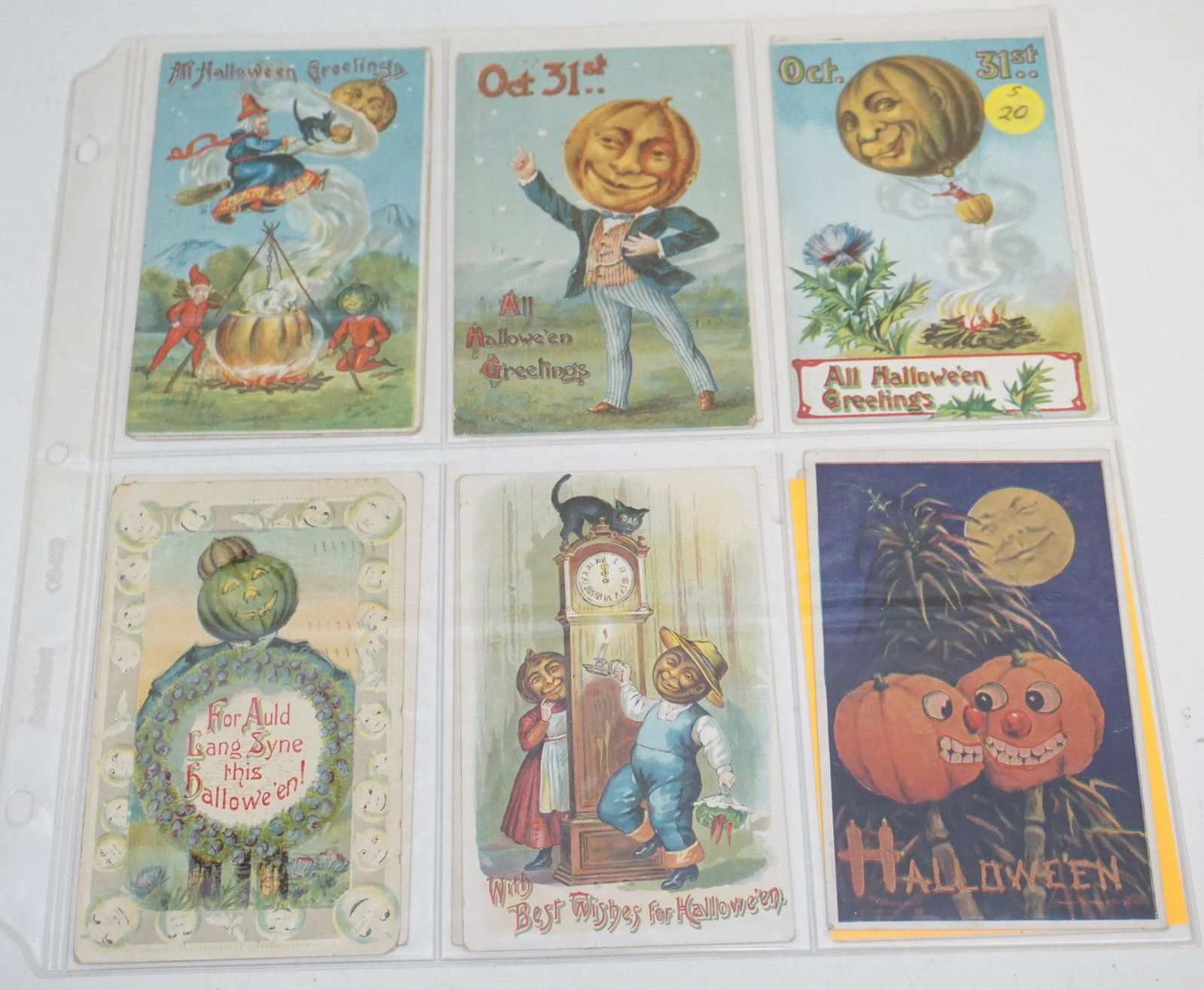 12 ANTIQUE HALLOWEEN POSTCARDS E. NASH: 12 Original Early 20th c Collectible Halloween Die Cut, Embossed, Litho Postcards. All are from E. Nash Company, New York...A well known illustrator and publisher of high quality holiday cards. c. 190