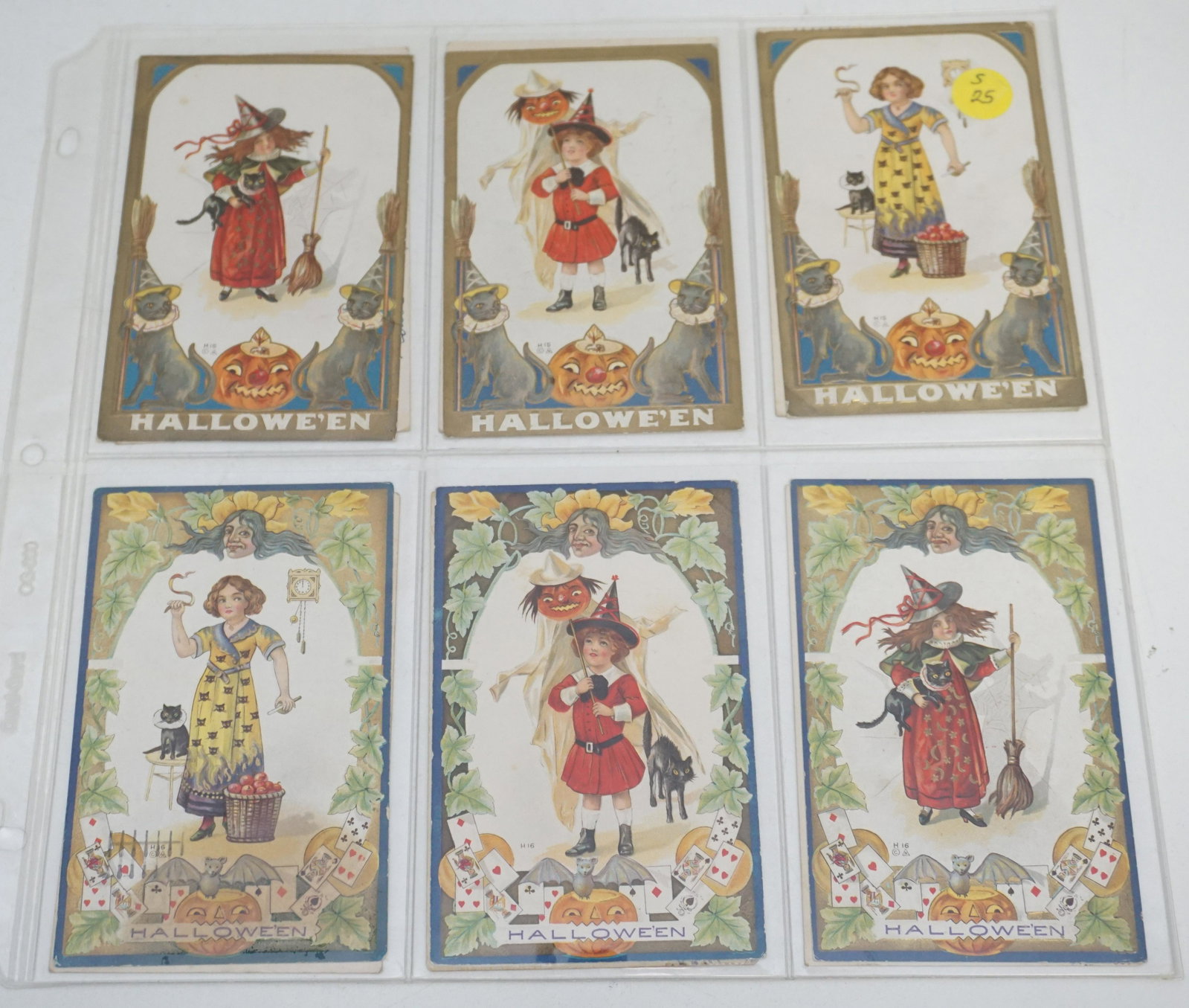 12 ANTIQUE HALLOWEEN POSTCARDS E. NASH: 12 Early 20th c. Collectible Halloween Die Cut, Embossed, Litho Postcards. .All are from E. Nash Company, New York. A well known illustrator and publisher of high quality holiday cards. c. 1908-1910. 