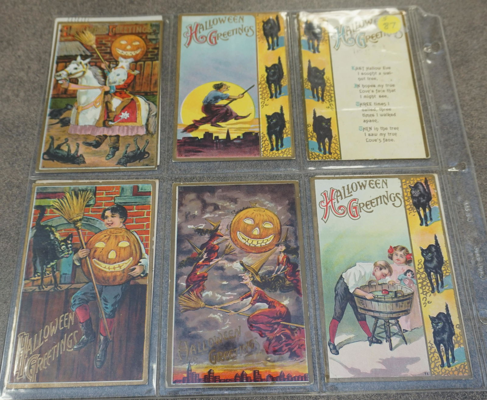 12 ANTIQUE HALLOWEEN POSTCARDS: 12 Original Early 20th c. Collectible Halloween Die Cut, Embossed, Litho Postcards. Publishers include Florence Bamberger, Anglo American, S. Bergman, Stecher.. PROVENANCE: A Charleston SC Private Est