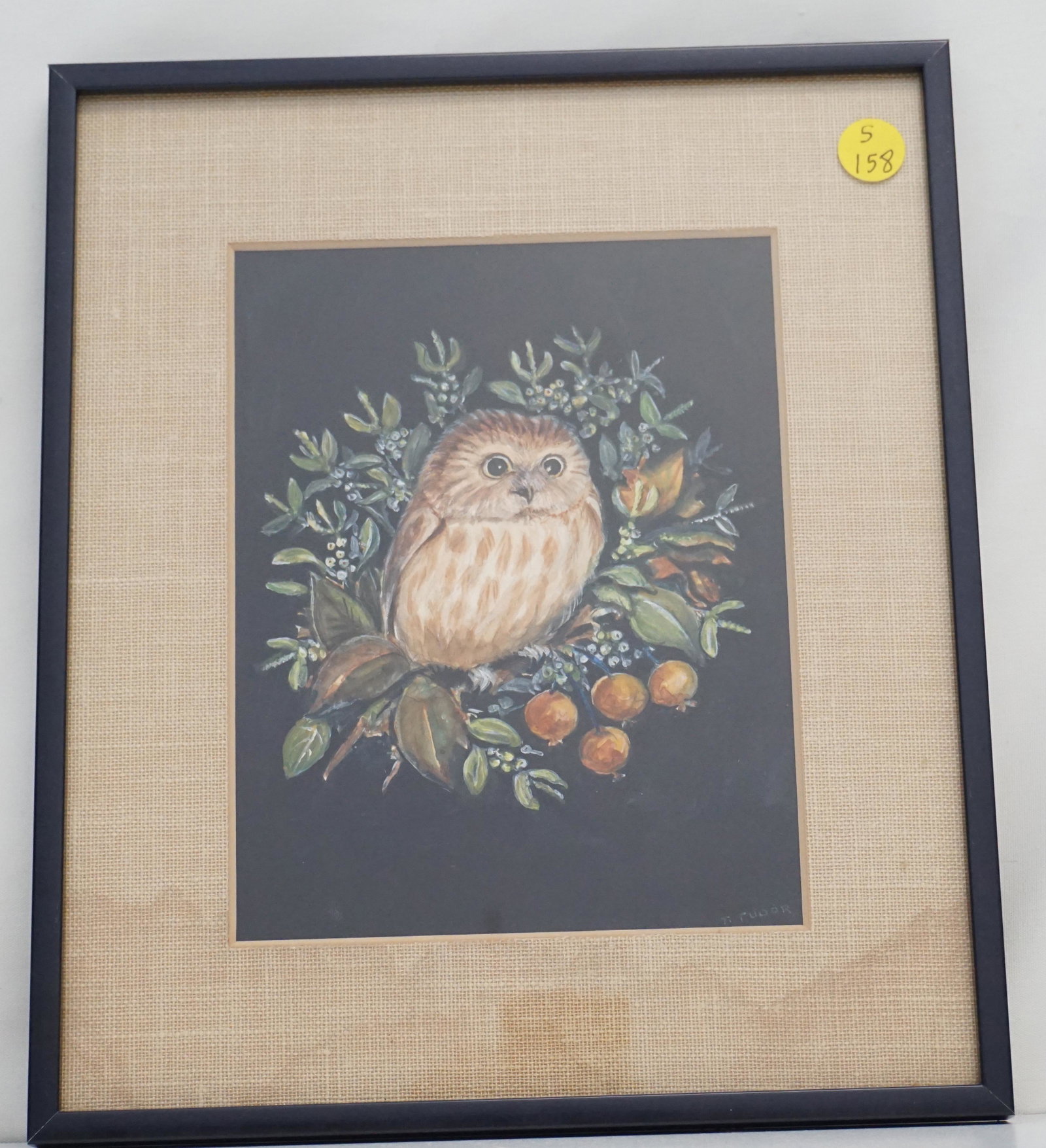 TASHA TUDOR OWL WATERCOLOR: Original Tasha Tudor (1915-2008) Watercolor Owl Illustration. Most likely done for a greeting card. In frame measures 10"x12"x1/2". Weight 2 pds. Tasha Tudor, was one of Americaâ€™s most beloved 
