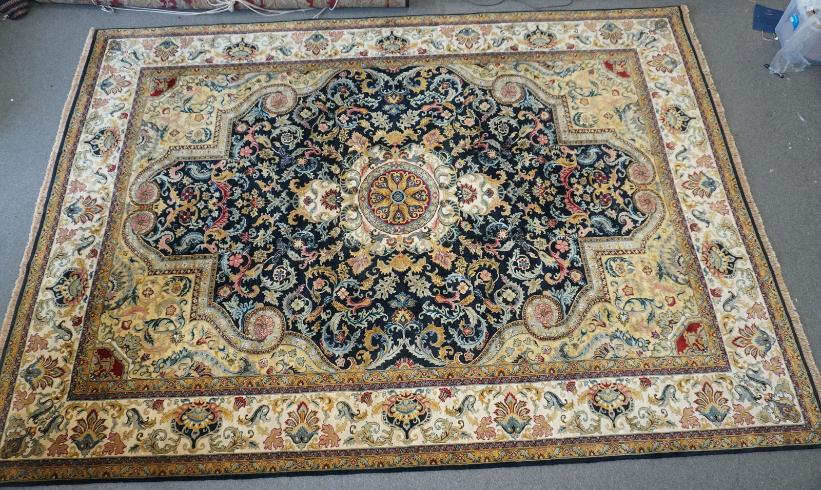 LARGE HAND KNOTTED SAMAD PERSIAN RUG: Large Hand Knotted Indo Persian Rug From Samad. 100% blend of worsted wools from New Zealand and Argentina, creating a soft, silky texture. The Rug is from the Golden Age Collection. The pattern is "J