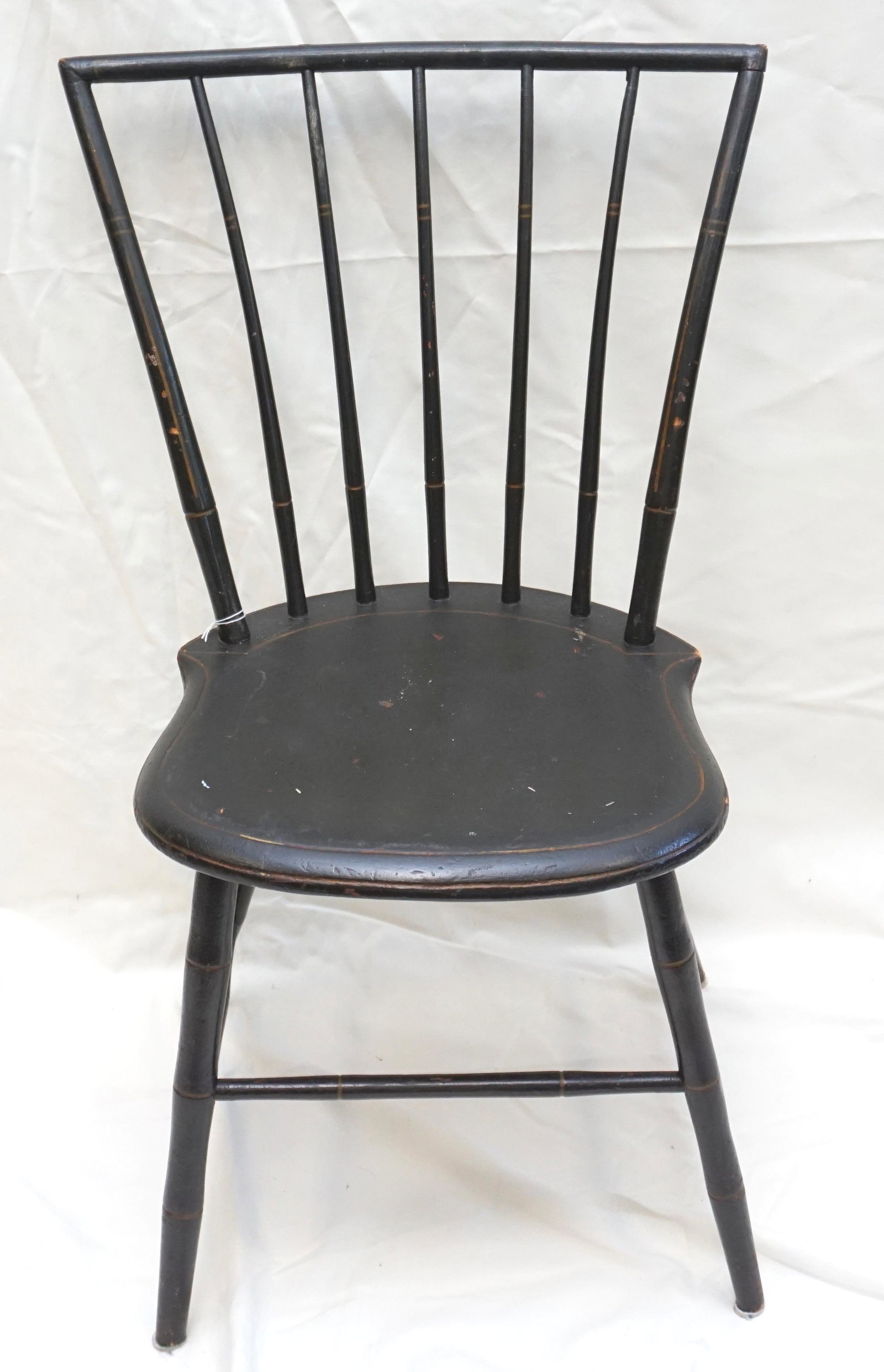 PERIOD PA WINDSOR SIDE CHAIR: Period PA Windsor side chair with bamboo turning, in worn black painted surface c. 1810. Measures . 20"x19"x34" tall. PROVENANCE: A Charleston SC Private Estate ***Pickup only or Shipping on this item