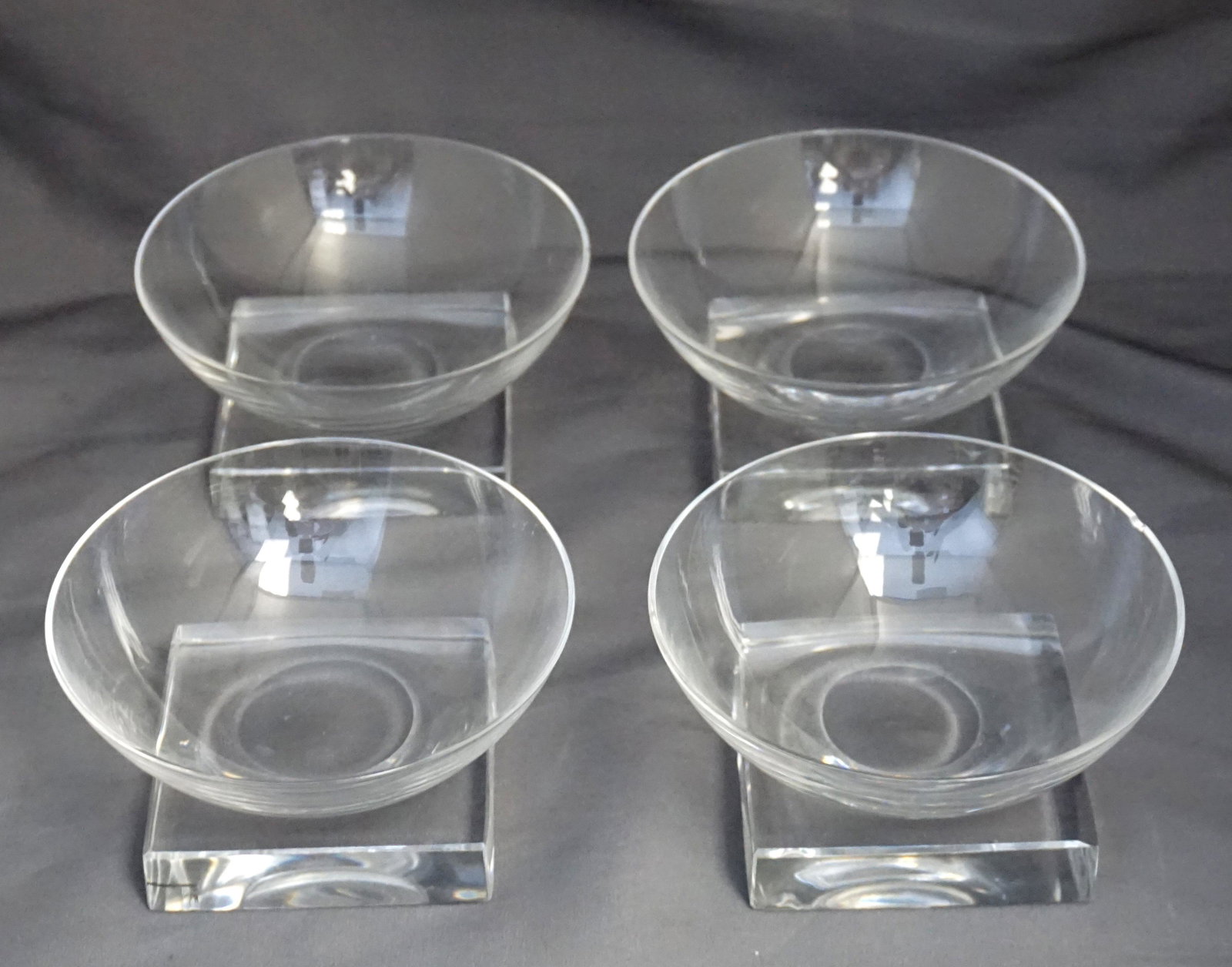 4 RARE ART DECO EDWIN FUERST LIBBEY SHERBETS: A Set of 4 Very Rare American Modern Art Deco Libbey Knickerbocker 3400 line introduced in 1933. Edwin Fuerst design, with consultation by Arthur Douglas Nash. Examples from the 3400 line are included