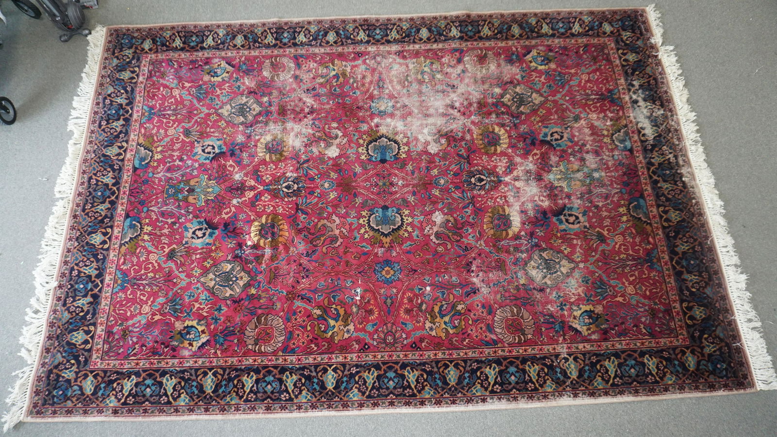 LARGE SEMI ANTIQUE SAROUK RUG 1920s: A Large Semi-Antique c. 1920s Room Sized approximately 8'4" x 12'6" with fringe. Hand Knotted Traditional Sarouk Rug. A Sarouk Rug is a type of Persian Rug woven in the village of Sarouk and also the