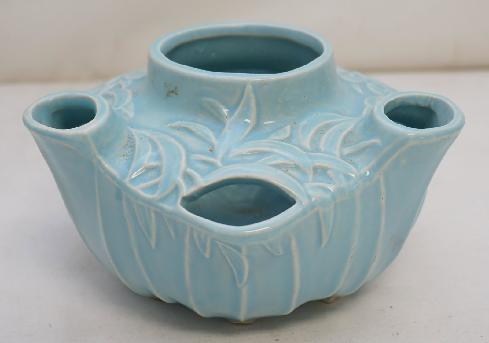 MCCOY POTTERY STRAWBERRY / HERB PLANTER: Vintage turquoise McCoy Pottery strawberry herb planter 4" x 8.5". Weight 1 pd 14 oz.